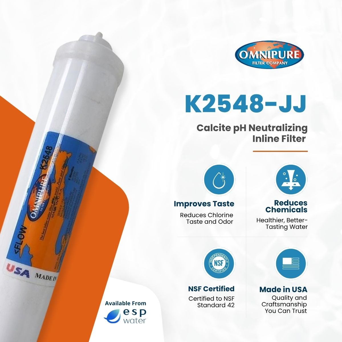 Omnipure K2548 Inline Calcite pH Neutralizing Filter 2" x 10" K2548-BB - ESP Water