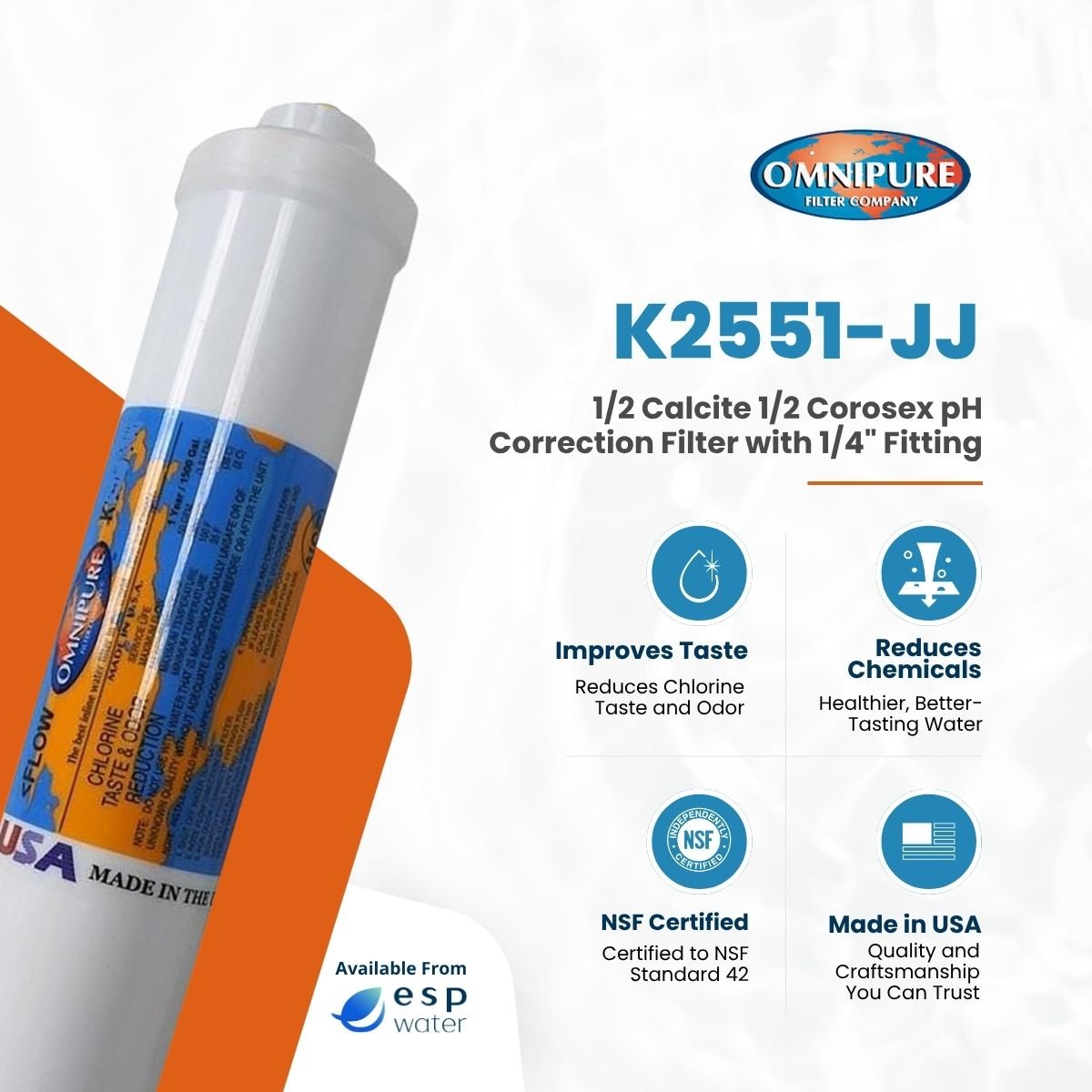 Omnipure K2551 Inline Filter 1/2 Calcite and 1/2 Corosex 2
