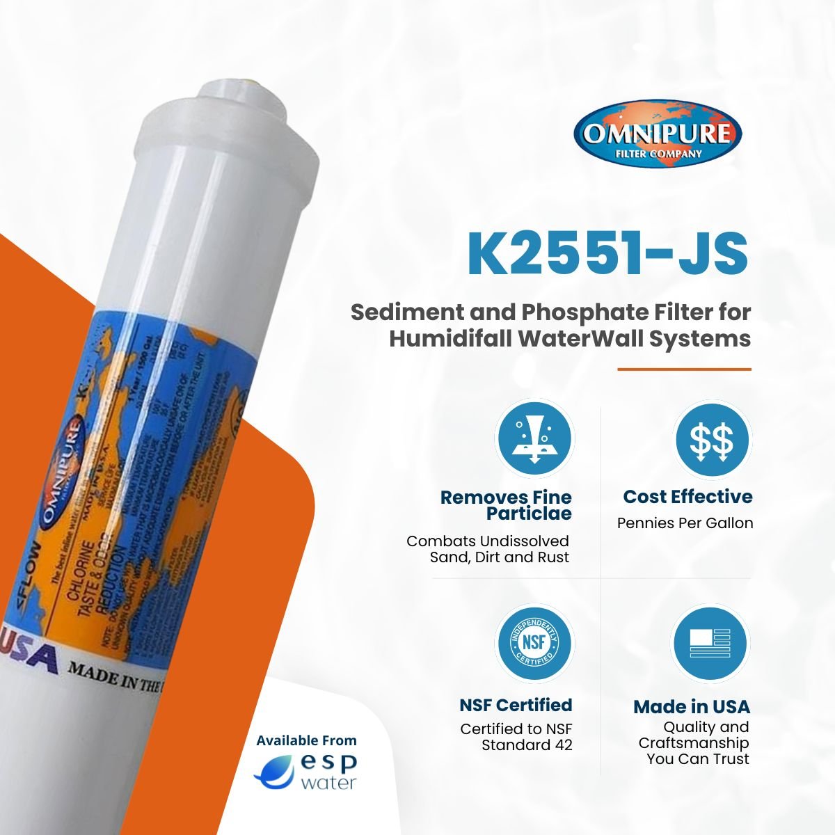 Omnipure K2551 - JS Humidifall Inline Sediment/Phosphate Filter K2551-JS - ESP Water