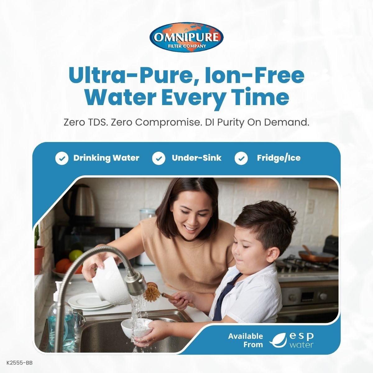 Omnipure K2555 - BB Inline Deionization Mixed Bed Filter 10" x 2" K2555-BB - ESP Water