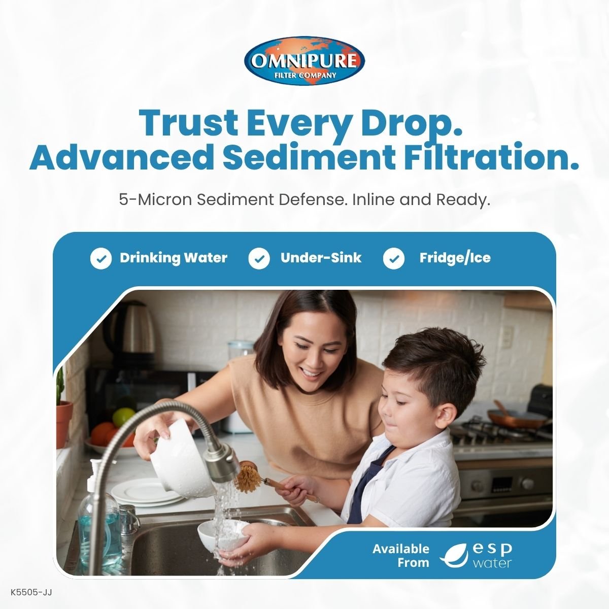 Omnipure K5505 Inline Sediment Filter 5 Micron 2.5" x 10" K5505-JJ - ESP Water