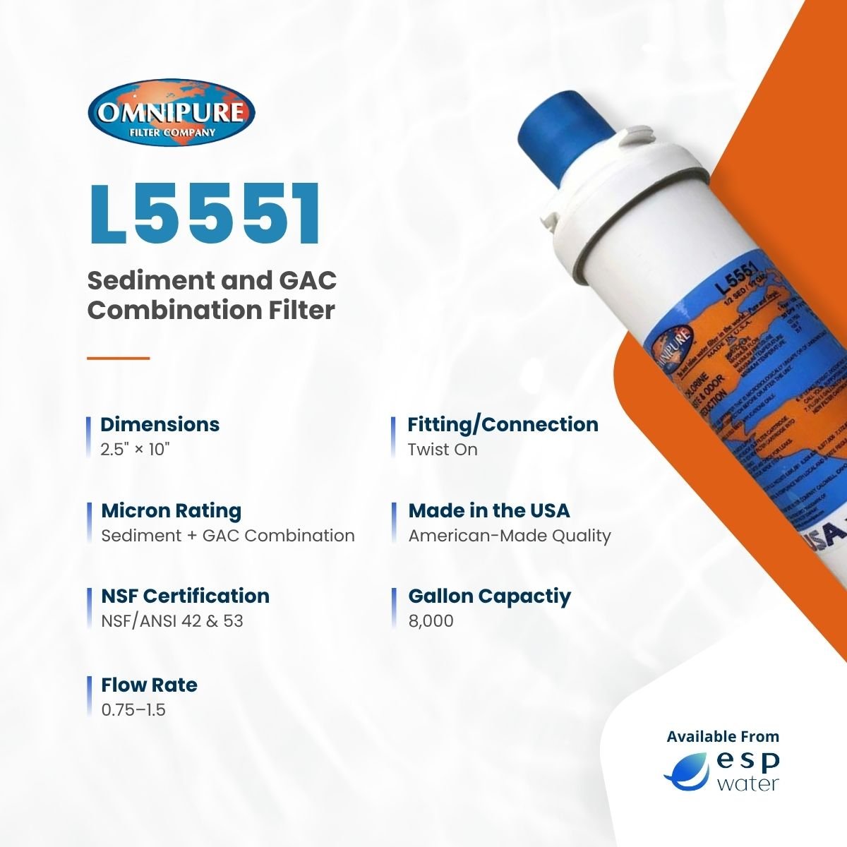Omnipure L5551 Sediment and GAC Carbon Combo Filter - Magic Mountain L5551 - ESP Water