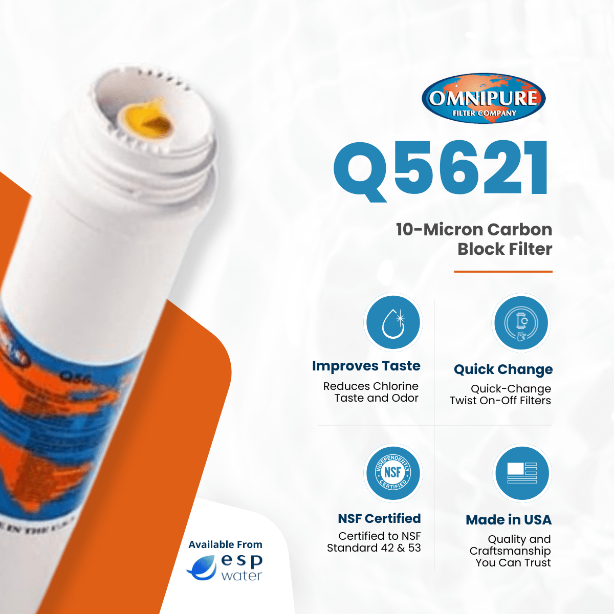 Omnipure Q5621 Carbon Block Filter 10 Micron 2.5 " x 12" Q5621 - ESP Water