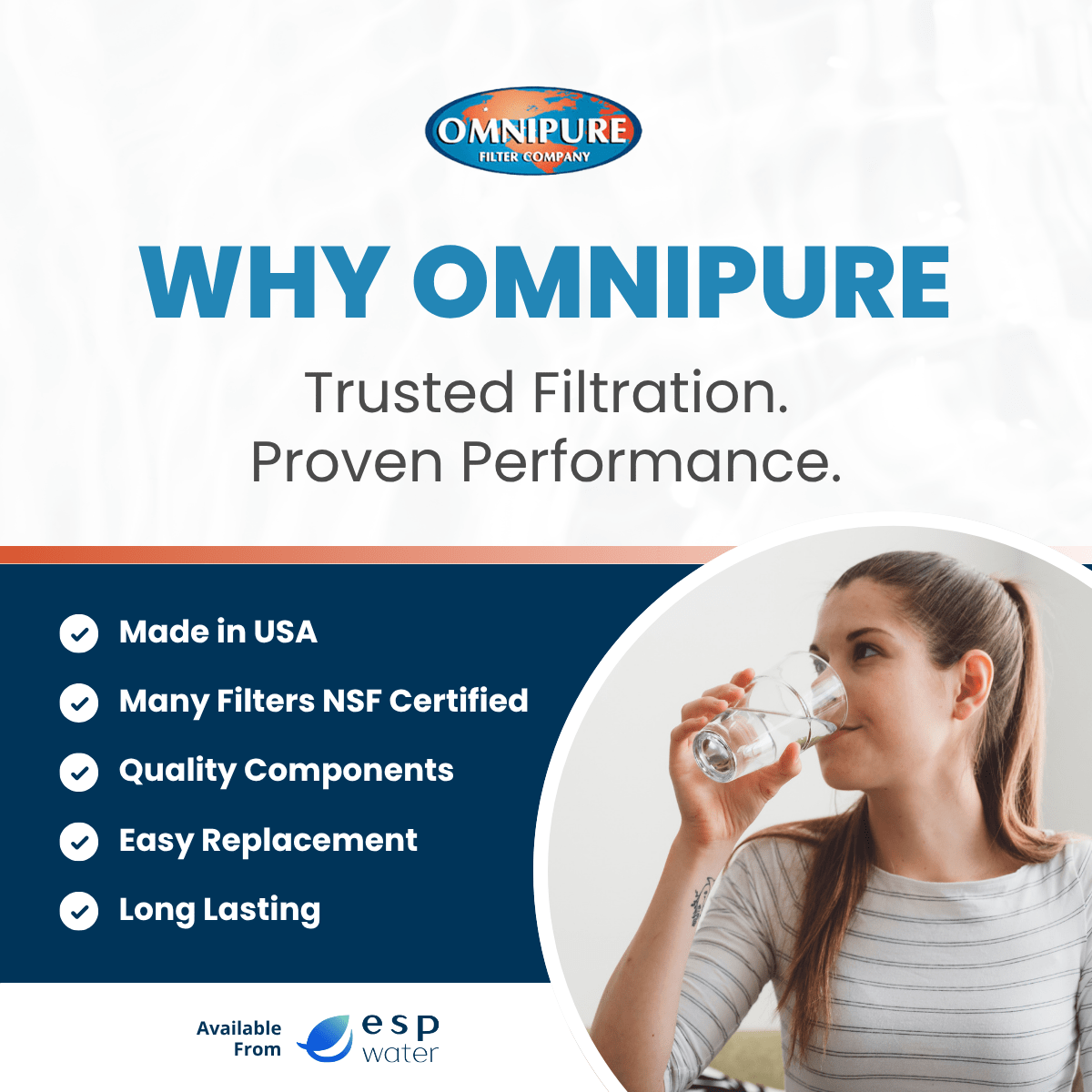 Omnipure OMB200 - 10m Carbon Block Filter 10 Micron 2.5" x20" OMB200-10m - ESP Water