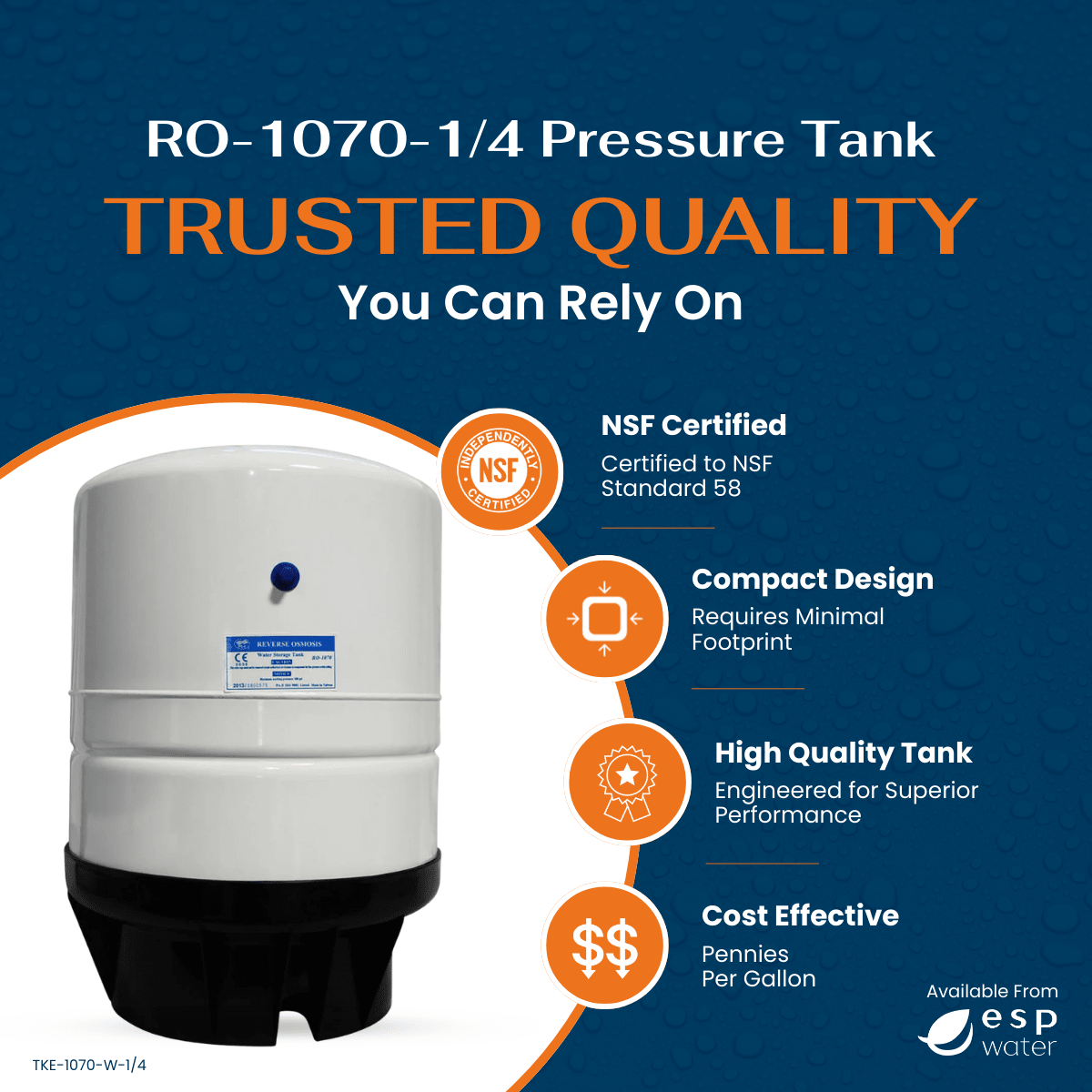 RO-1070-1/4 RO Water Storage Pressure Tank 14 Gal - ESP Water 