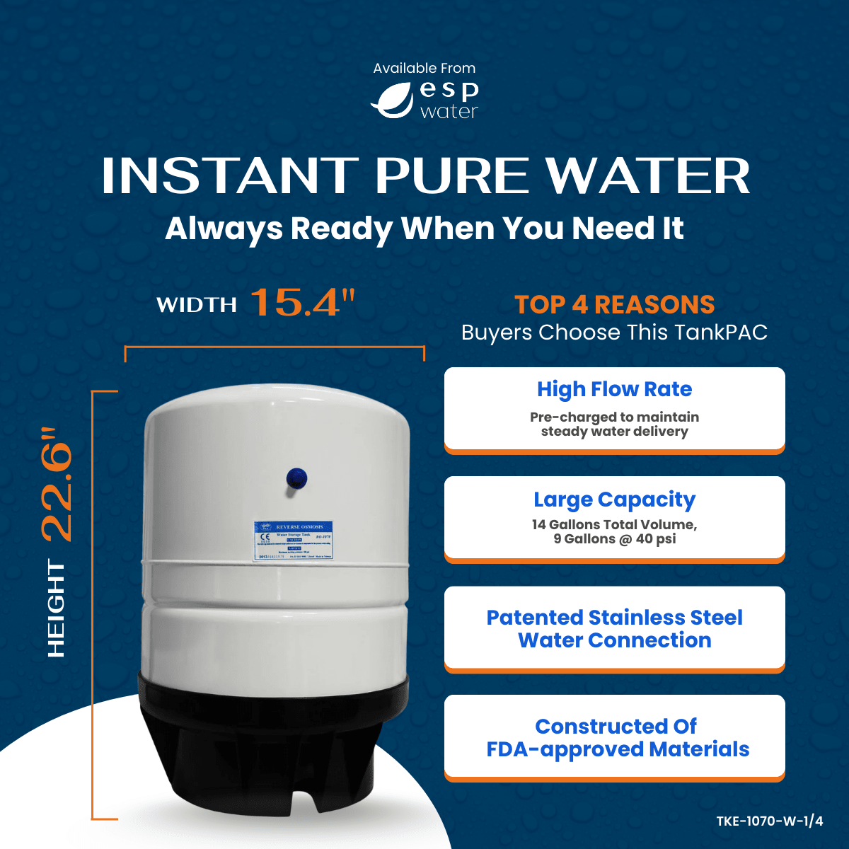 RO-1070-1/4 RO Water Storage Pressure Tank 14 Gal - ESP Water 