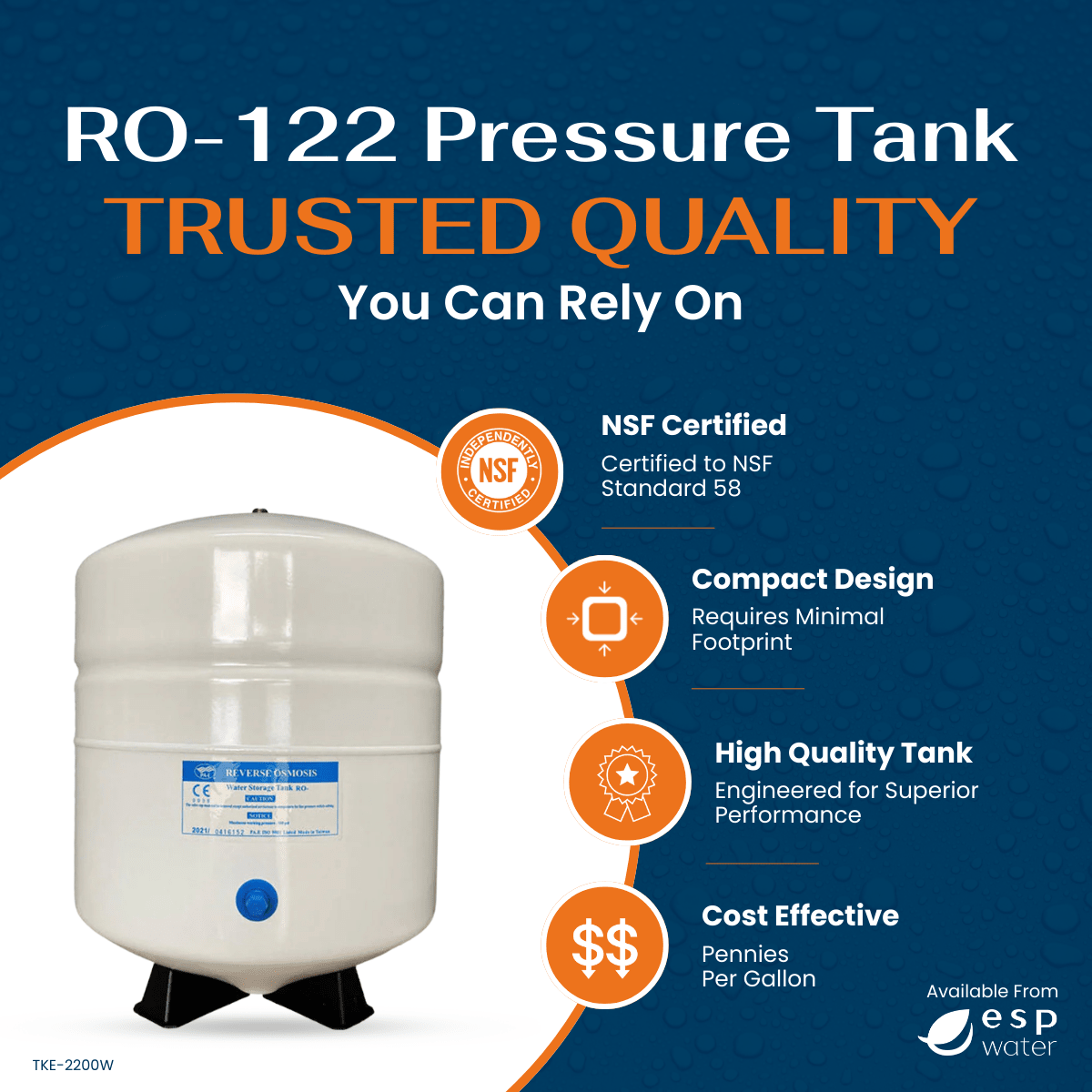 RO-122 RO Water Storage Pressure Tank 3.2 Gallon - ESP Water 
