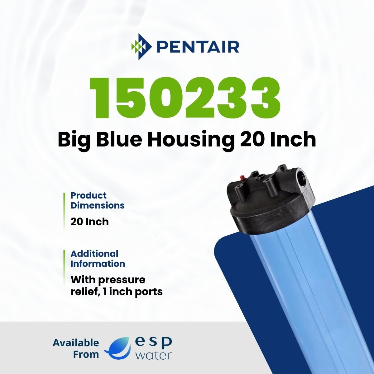Pentair 20" Big Blue Housing with Pressure Release Valve 150233 - ESP Water