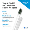 VIQUA QL-950 UV lamp and quartz sleeve replacement specifications for VP950 Series systems