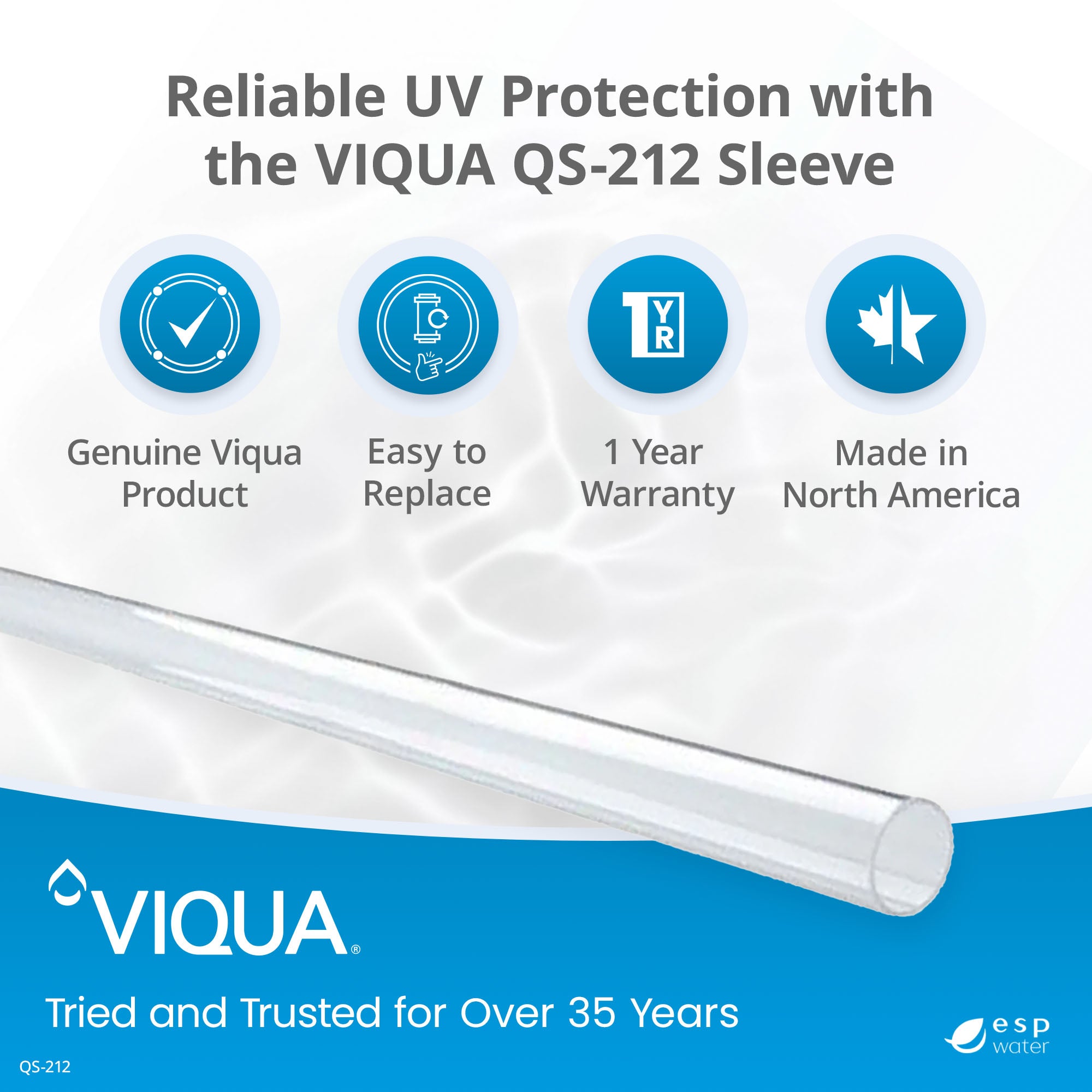 VIQUA QS - 212 UV Quartz Sleeve for VT1 and SQ - PA Systems QS-212 - ESP Water