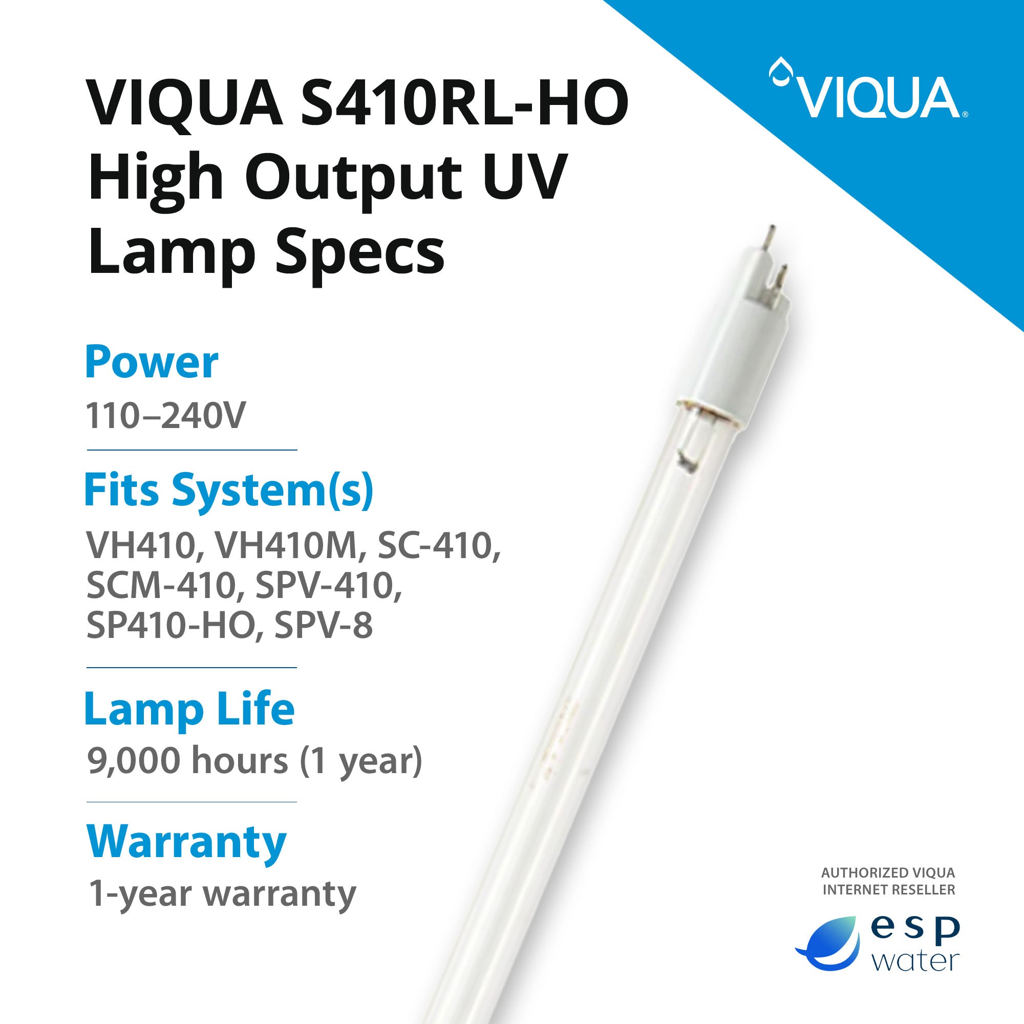 VIQUA S410RL-HO UV Lamp for VH410, VH410M, VH410-F20 – ESP Water
