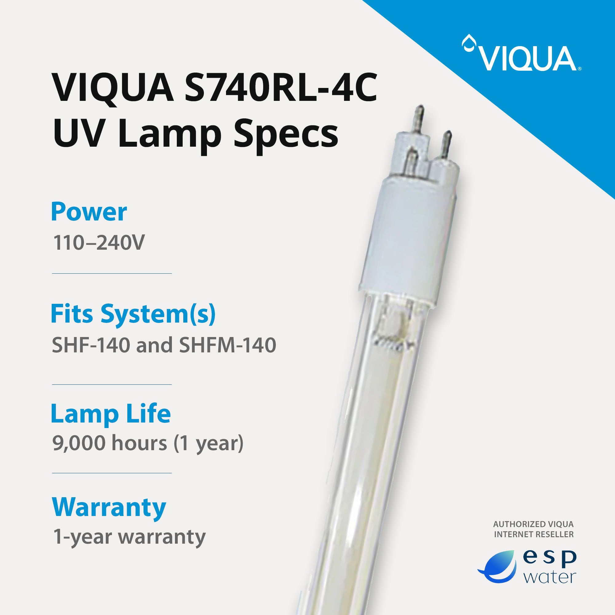 VIQUA S740RL-4C UV Lamp for SHF-140 and SHFM-140 - ESP Water 