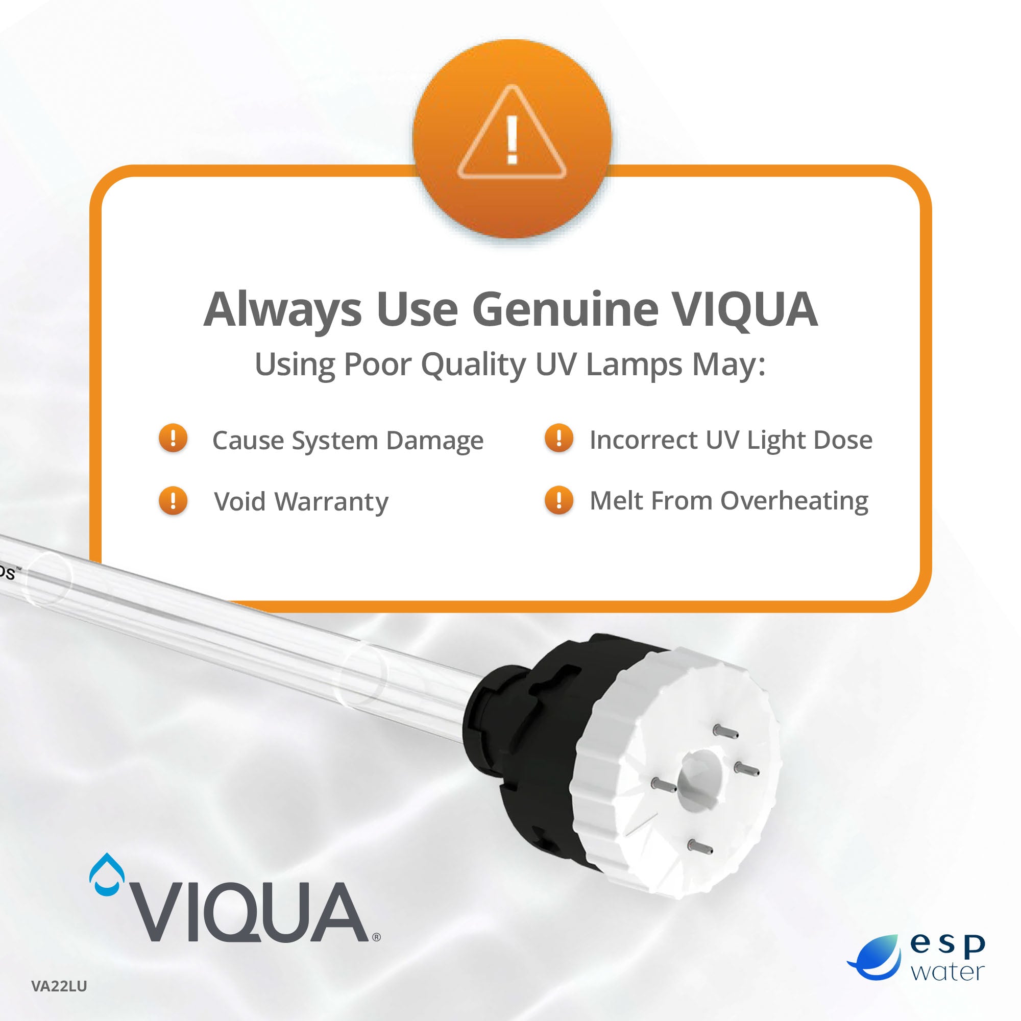 VIQUA VA22LU UV Lamp with Integrated Sleeve for ARROS 22, 22-V, 22-IHS22 System - ESP Water 