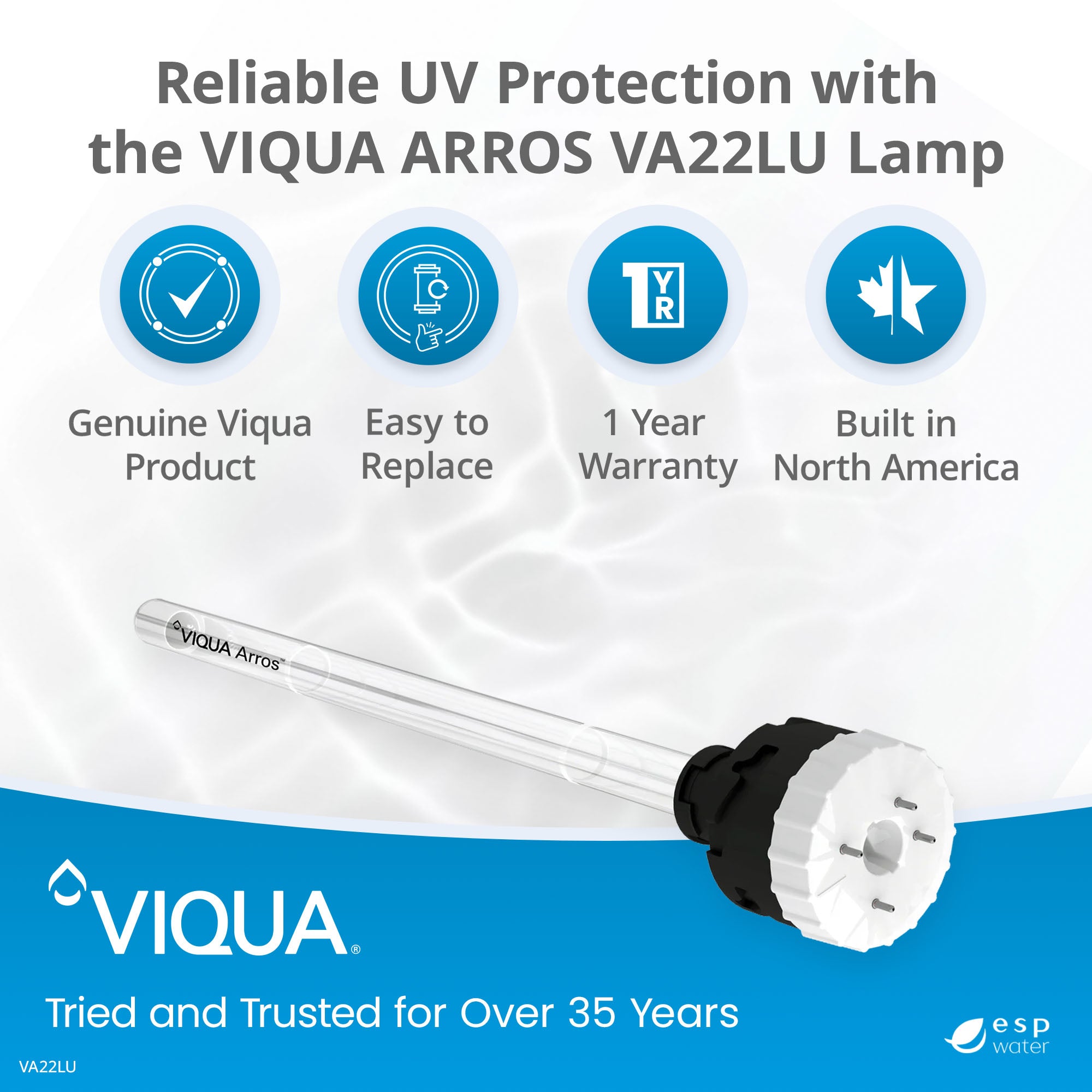 VIQUA VA22LU UV Lamp with Integrated Sleeve for ARROS 22, 22-V, 22-IHS22 System - ESP Water 
