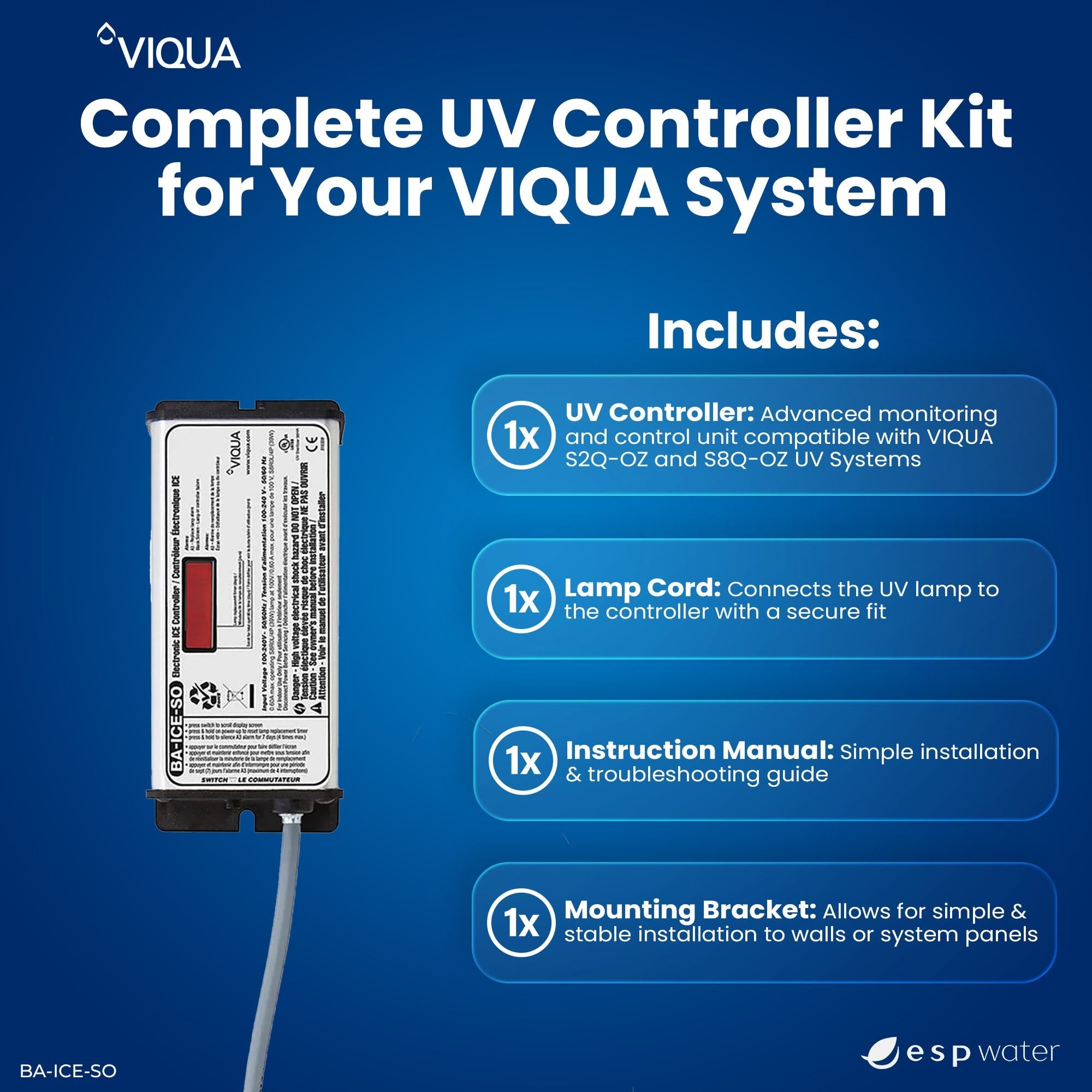 VIQUA BA - ICE - SO UV Ozone Controller for S2Q - OZ and S8Q - OZ BA-ICE-SO - ESP Water
