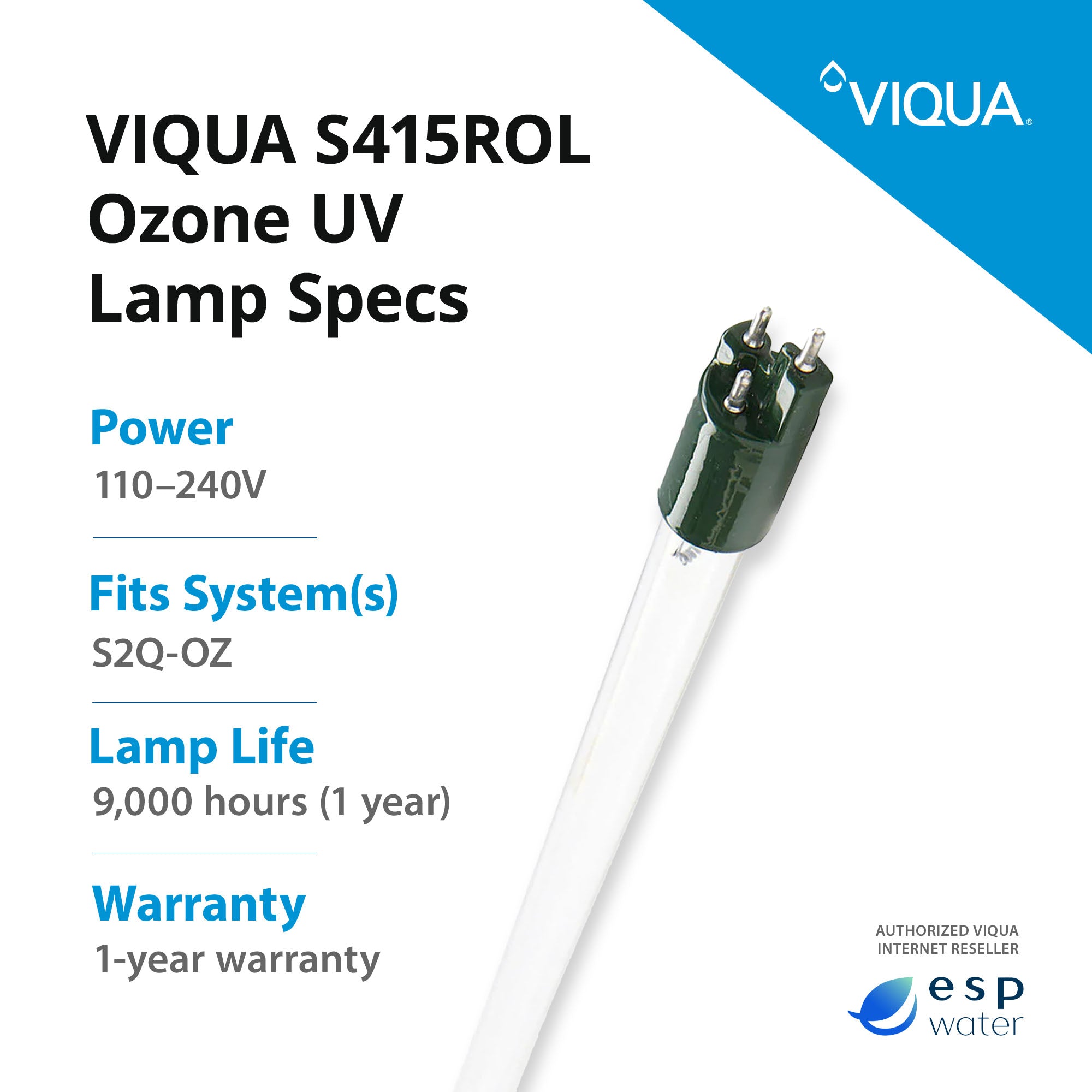 VIQUA S415ROL Ozone UV Lamp for S2Q-OZ system - ESP Water 