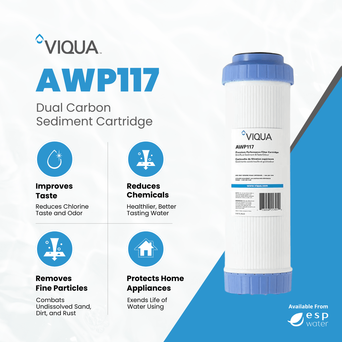 VIQUA AWP117 Sediment/Carbon Filter 5 Micron 2.5" x 10" AWP117 - ESP Water