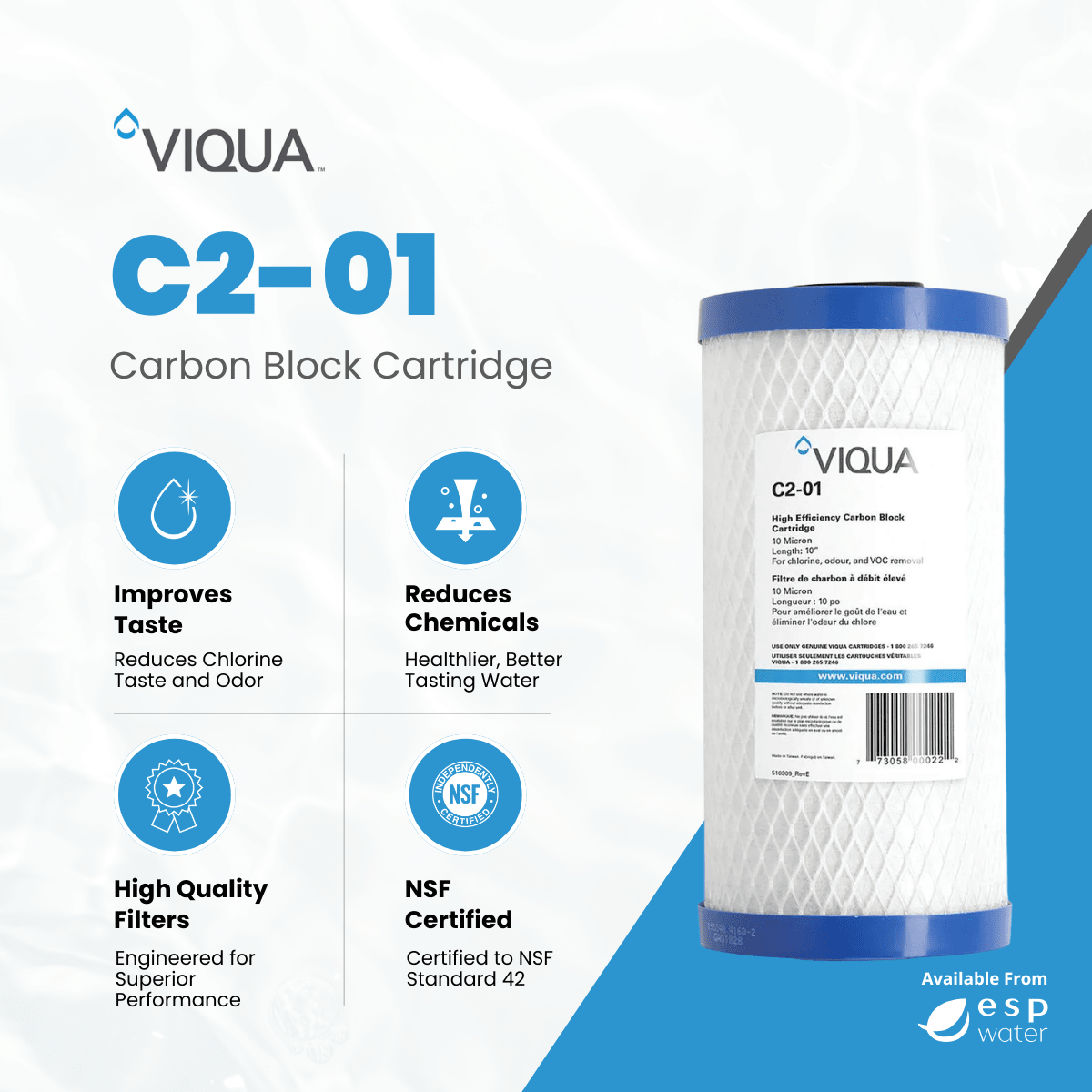 VIQUA C2 - 01 GAC Granular Carbon Filter 4. 5" x 10" C2-01GAC - ESP Water