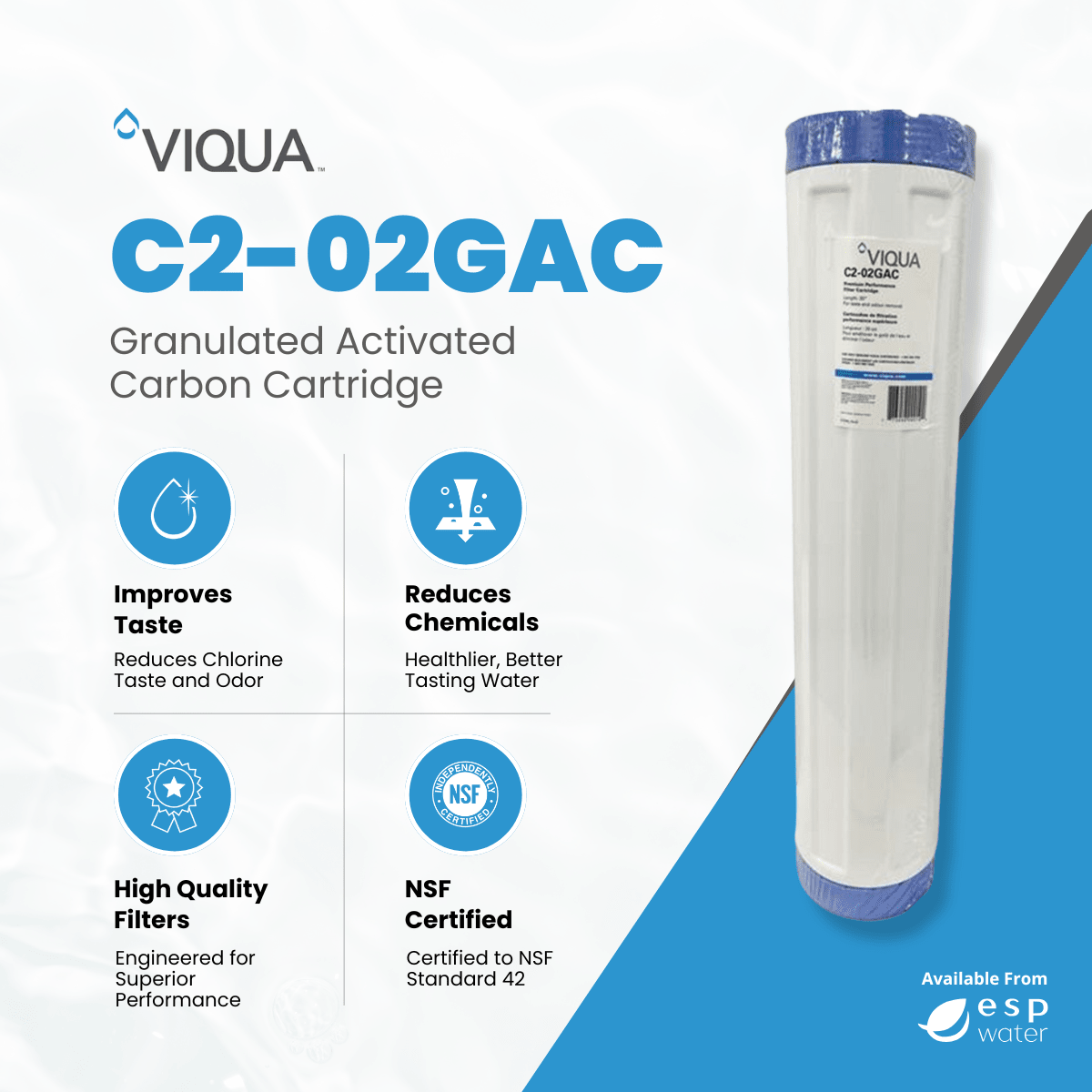 VIQUA C2 - 02GAC Granular Carbon Filter GAC 4.5" x 20" C2-02GAC - ESP Water