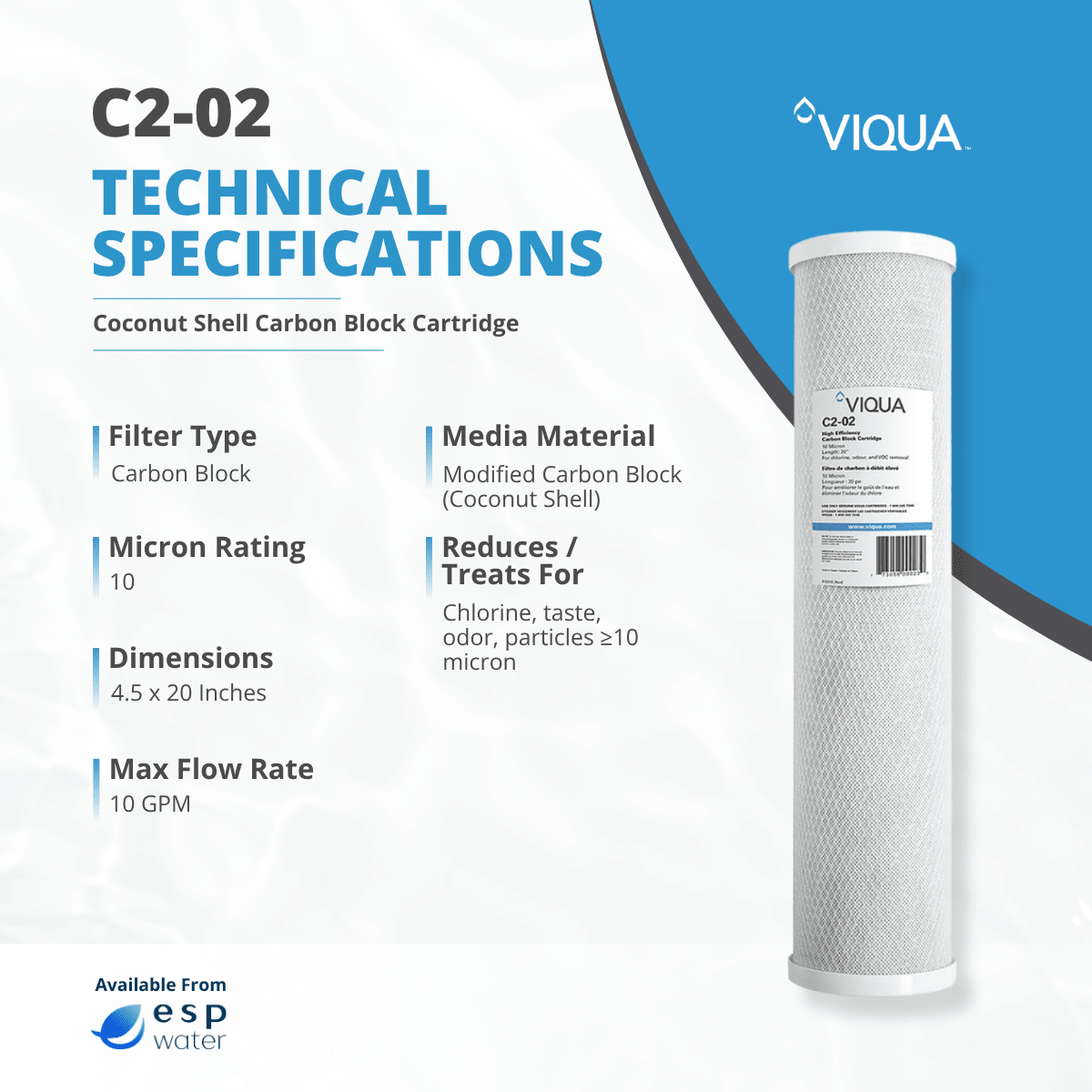 VIQUA C2 - 02 Carbon Block Filter 10 Micron 4.5" x 20" C2-02 - ESP Water