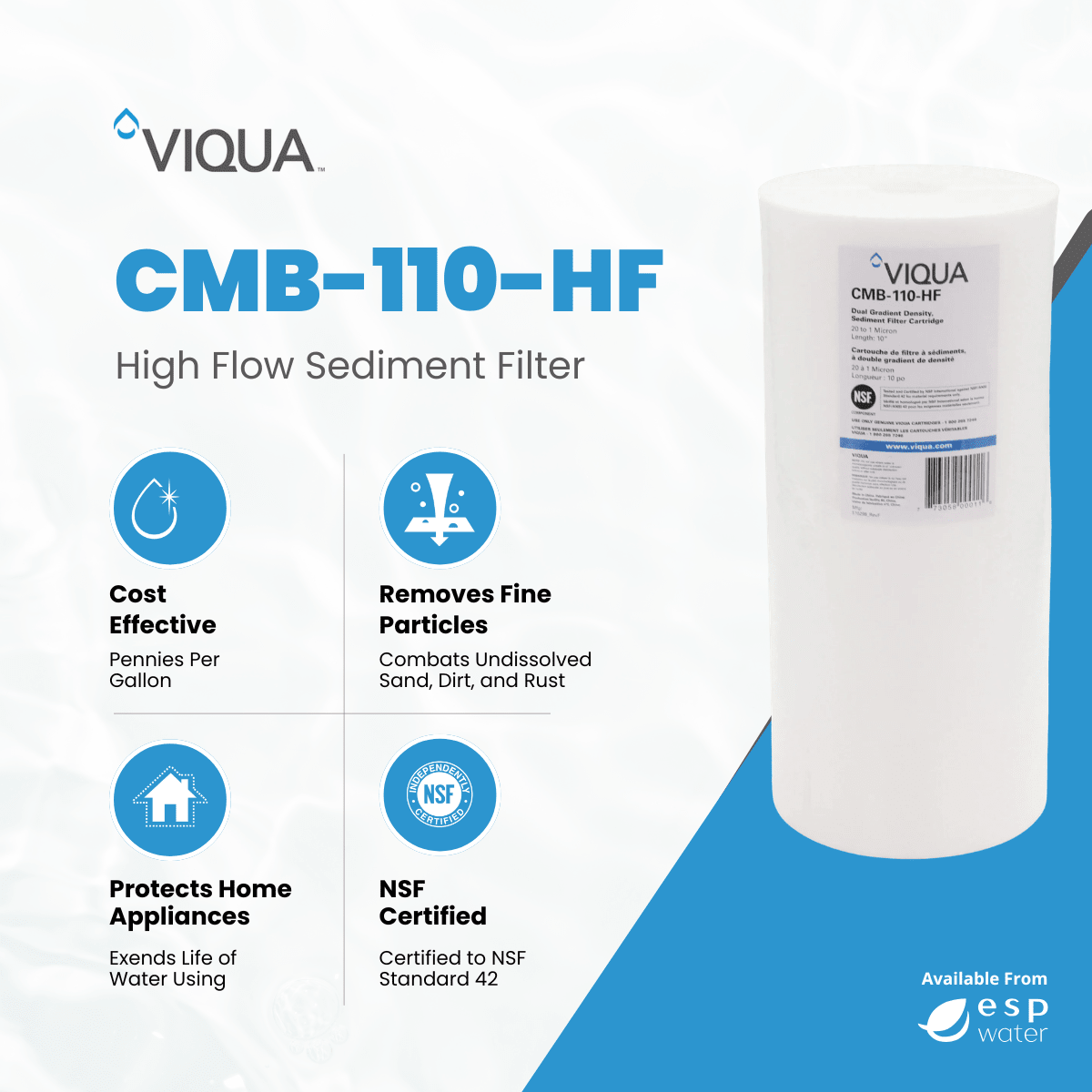 VIQUA CMB - 110 - HF Sediment Filter 1 Micron 4.5" x 10" CMB-110-HF - ESP Water