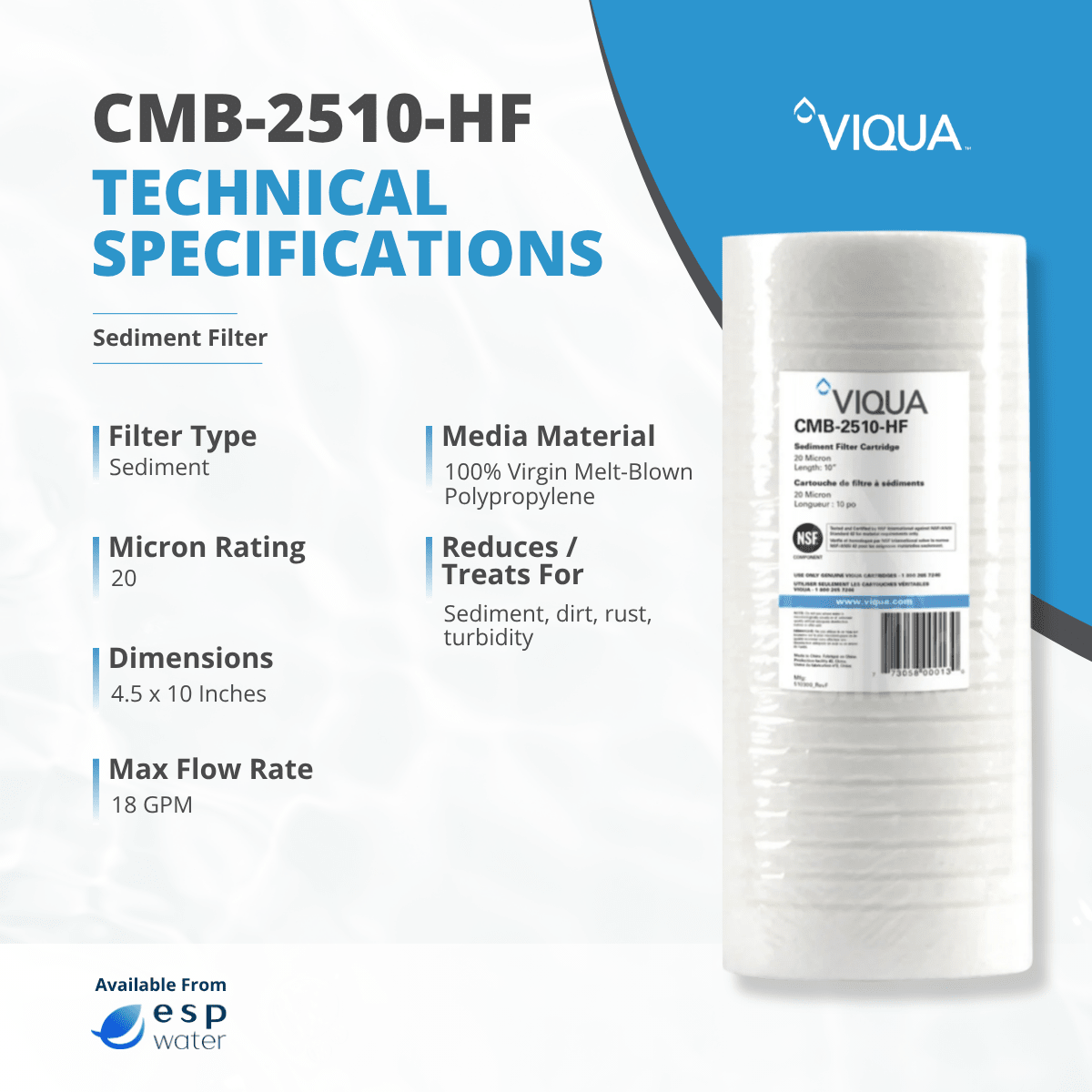 VIQUA CMB - 2510 - HF 20 - Micron Sediment Filter CMB-2510-HF - ESP Water