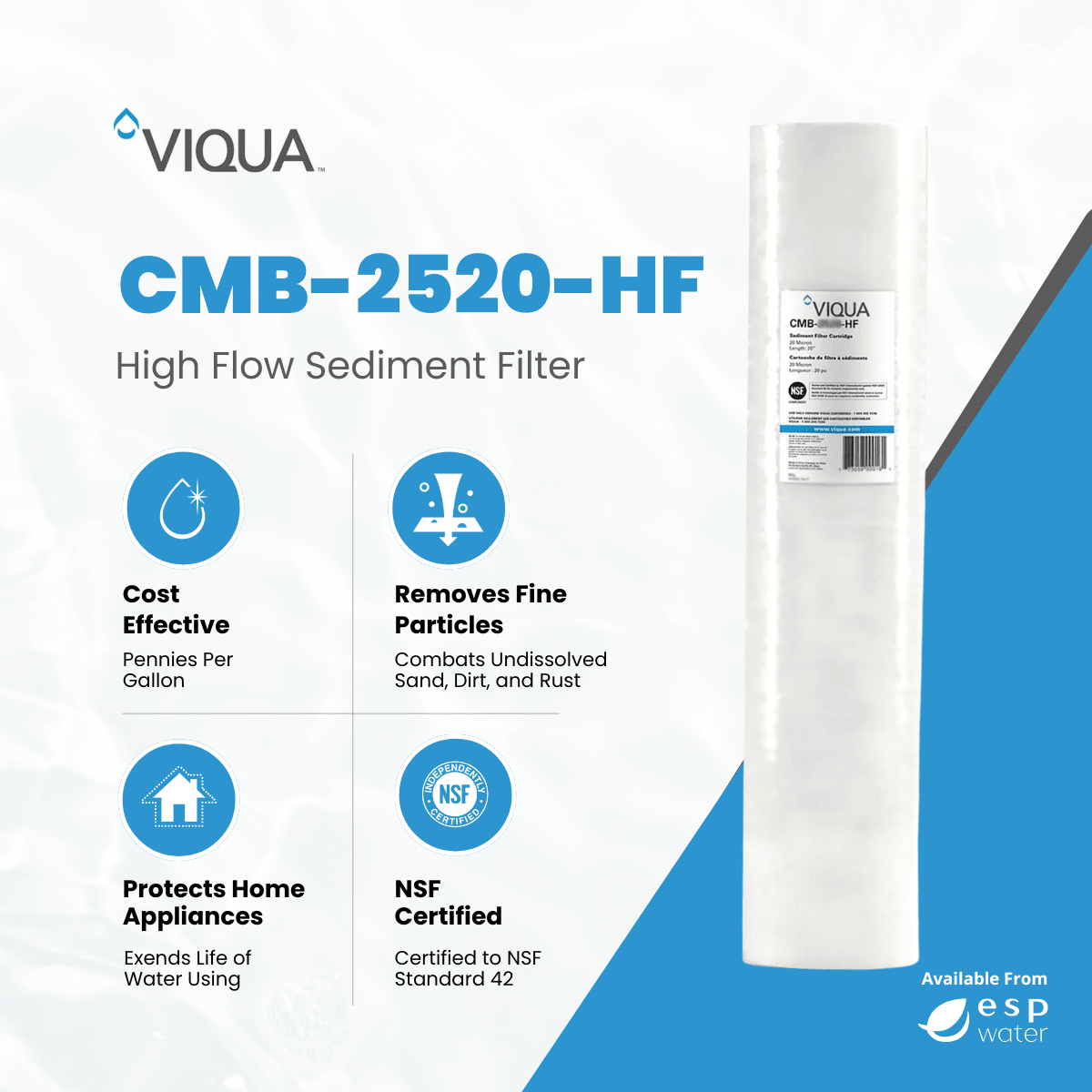VIQUA CMB - 2520 - HF Sediment Filter 20 Micron 4.5" x 20" CMB-2520-HF - ESP Water