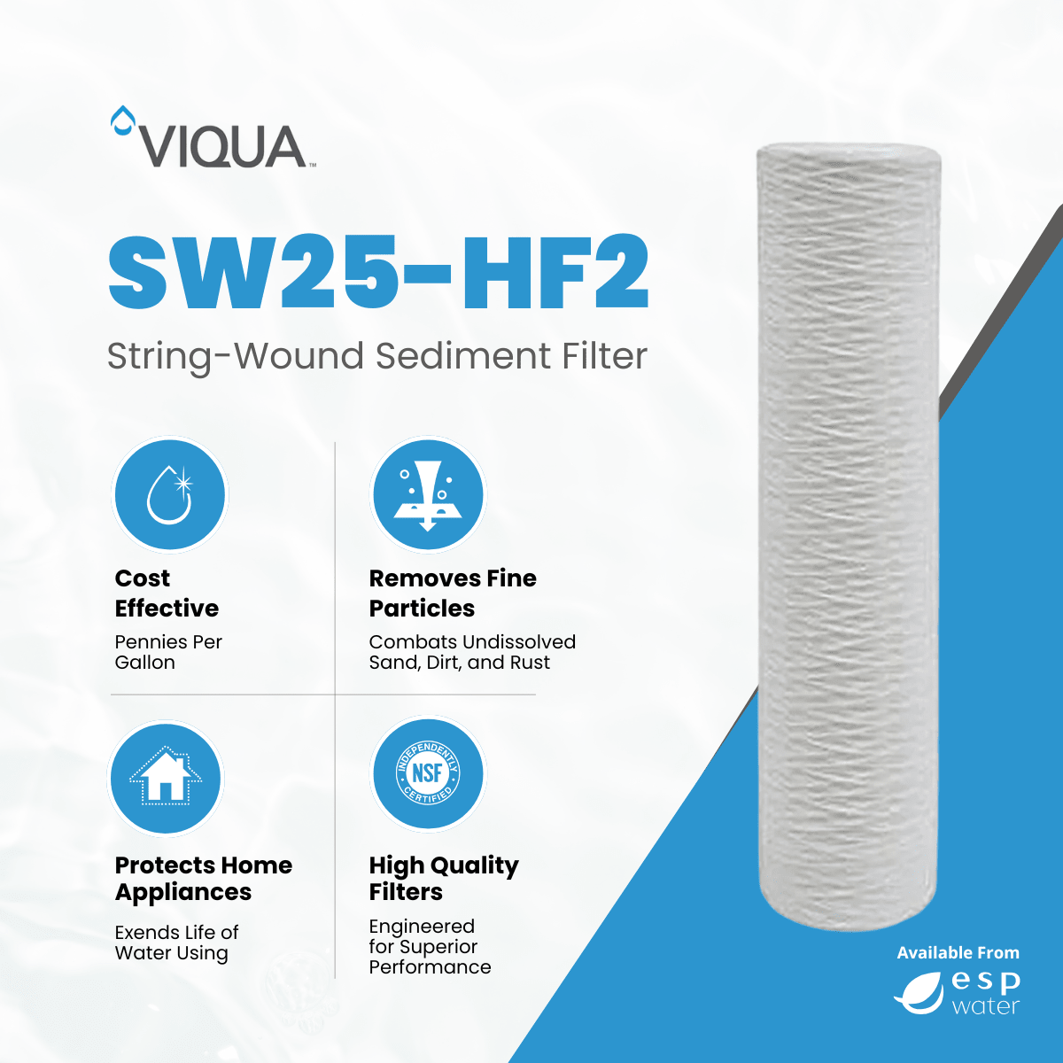 VIQUA SW25 - HF2 String - Wound Sediment Filter 25 Mic 4.5" x 20" SW25-HF2 - ESP Water