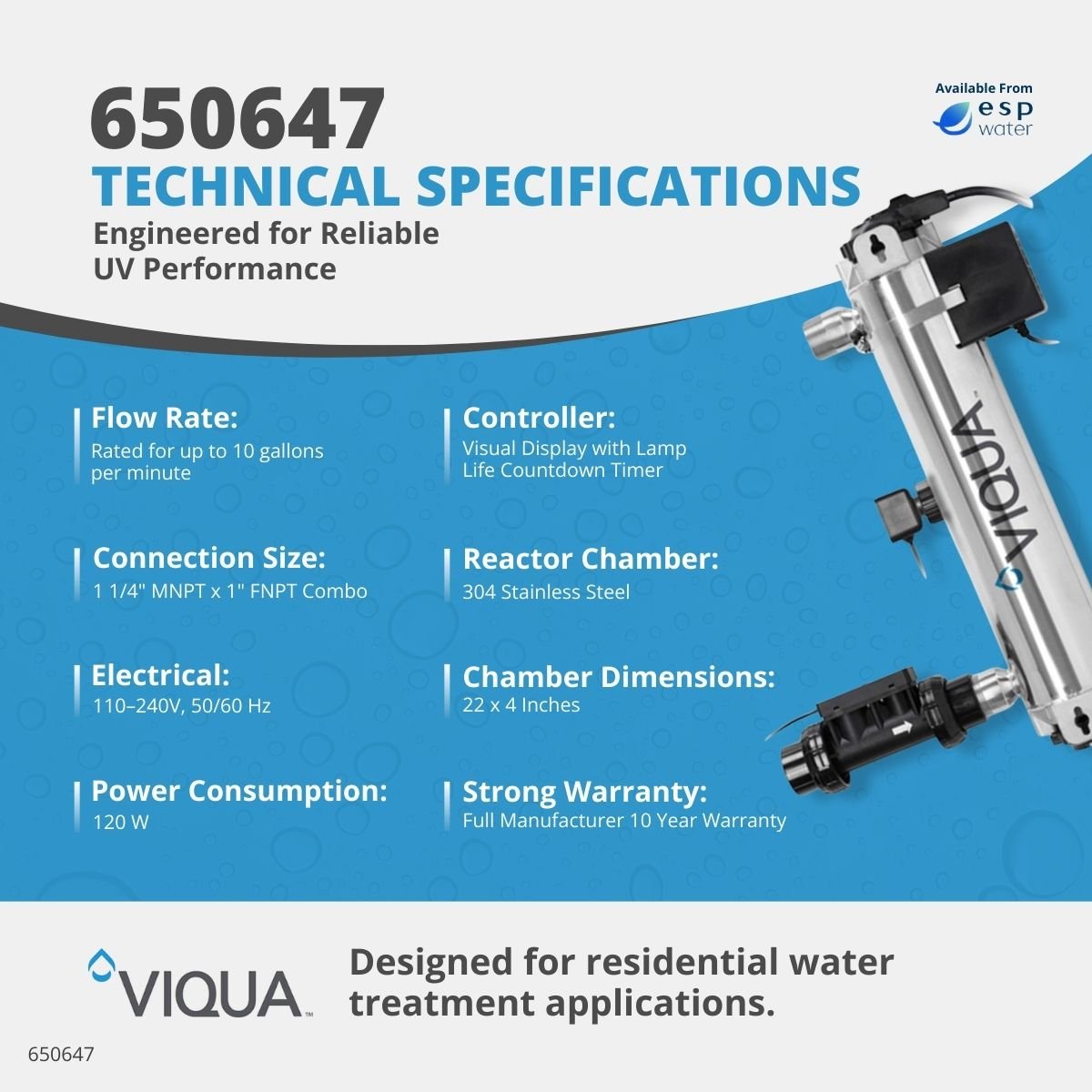 VIQUA 650647 PRO10 UV System 10 GPM NFS 55 Class - A Certified 650647 - ESP Water