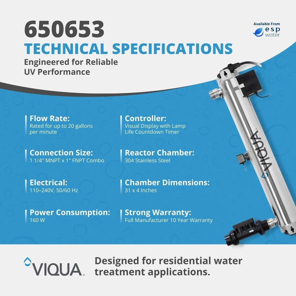 VIQUA 650653 PRO20 UV System 20 GPM NFS 55 Class - A Certified 650653 - ESP Water