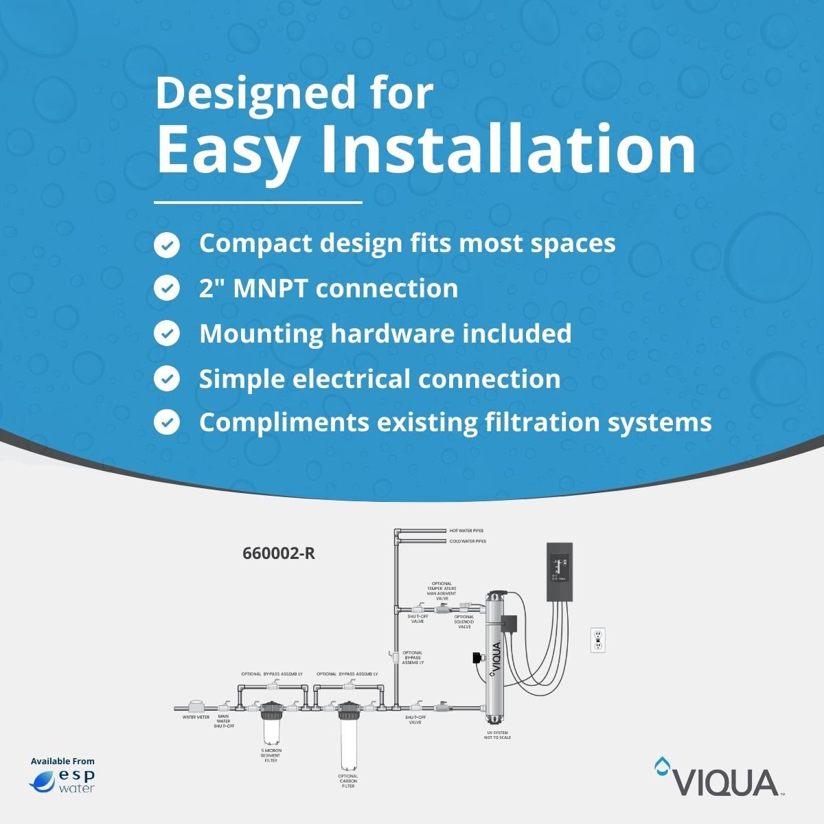 VIQUA 660002 - R K+ UV System with Sensor, 80 GPM , 2" MNPT 660002-R - ESP Water