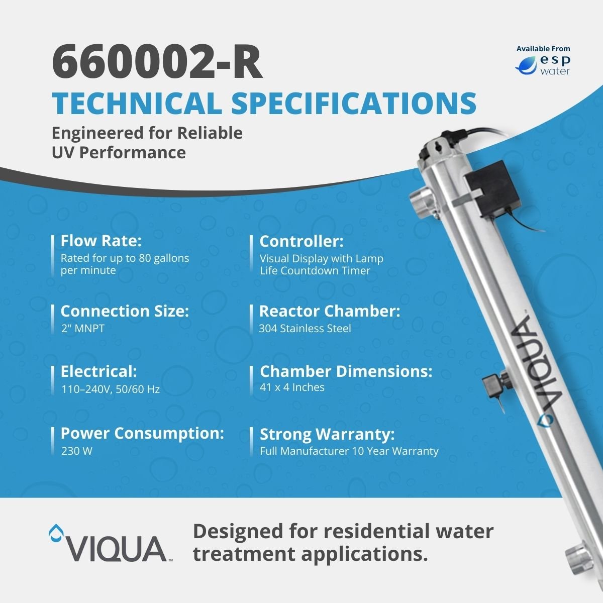 VIQUA 660002 - R K+ UV System with Sensor, 80 GPM , 2" MNPT 660002-R - ESP Water