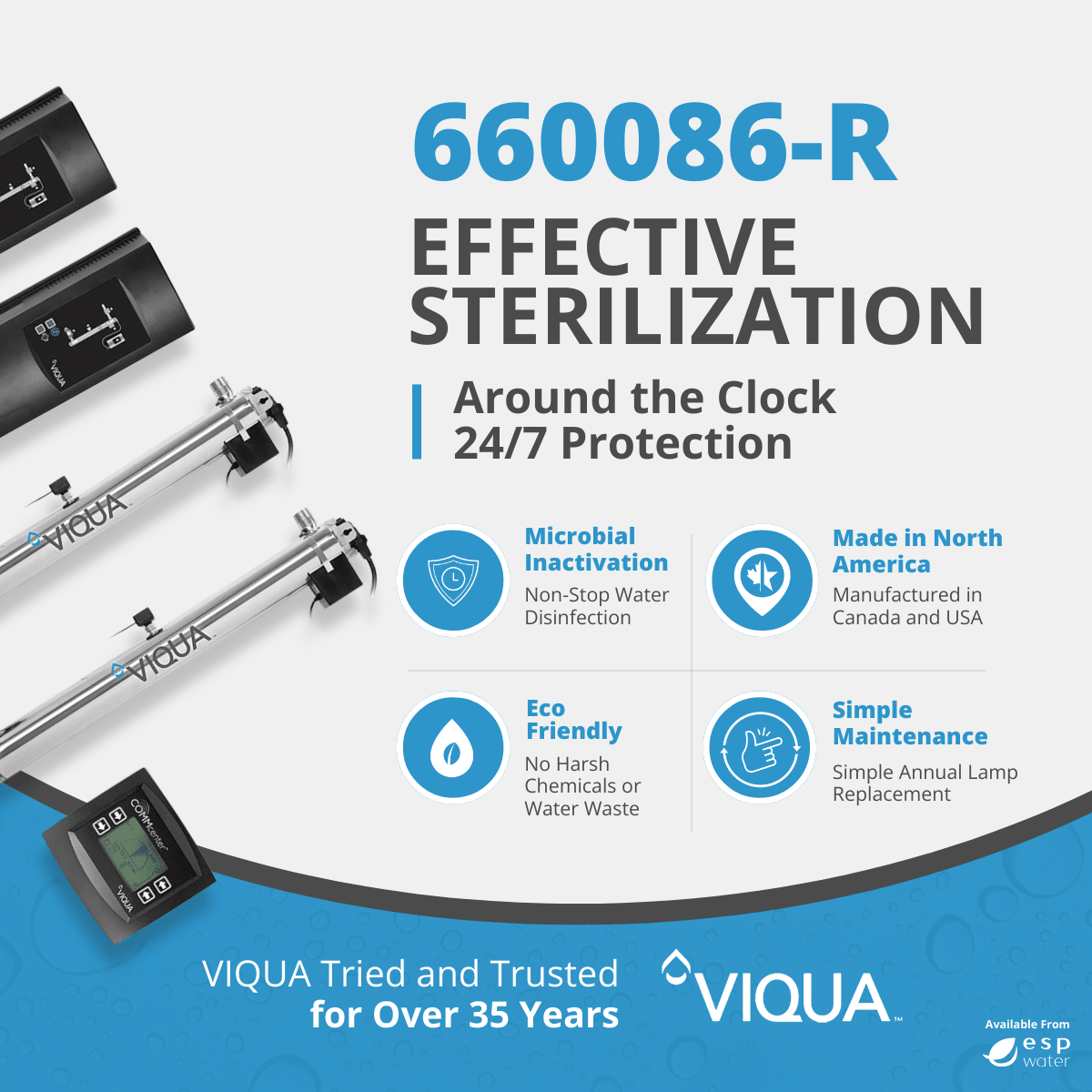 VIQUA PRO24 - 186 UV Sterilizer USEPA 4 - Log Validated 24 GPM 660086 - R 660086-R - ESP Water