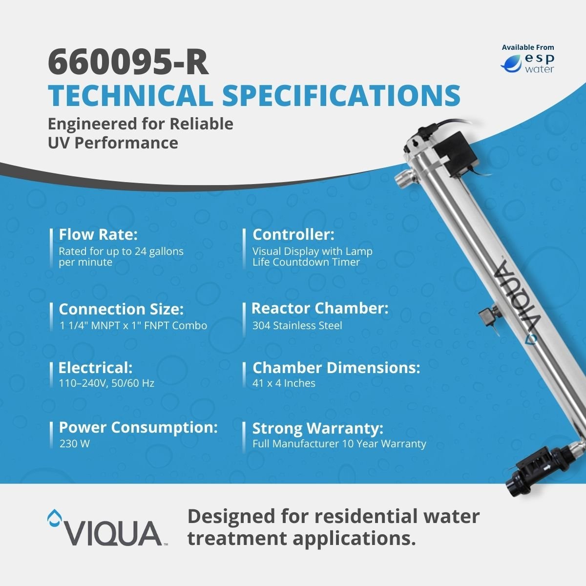 VIQUA PRO24 - 100 UV System, 24 GPM, USEPA 2 - Log Validated 660095 - R 660095-R - ESP Water