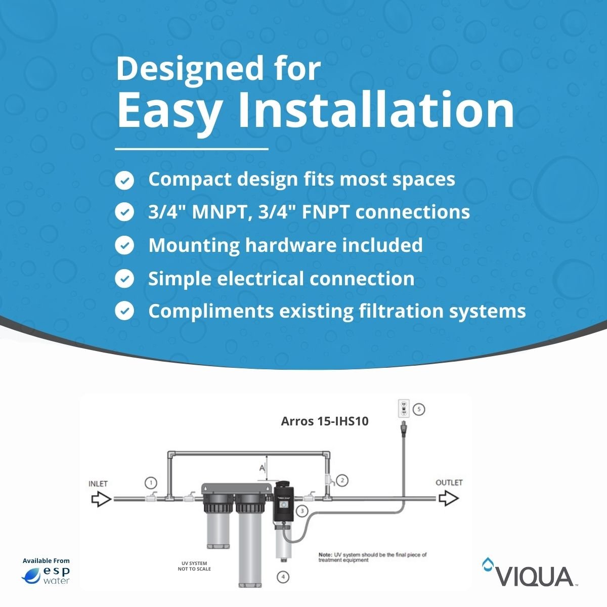 VIQUA Arros 15 - IHS10 UV System 15 GPM with Sediment Filter Arros 15-IHS10 - ESP Water