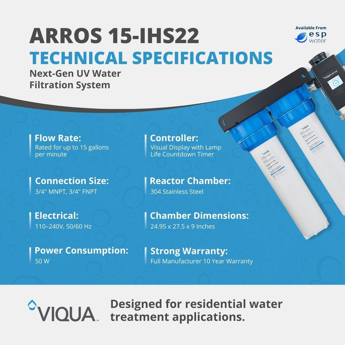 VIQUA Arros 15 - IHS22 Integrated 15 GPM UV System Arros 15-IHS22 - ESP Water