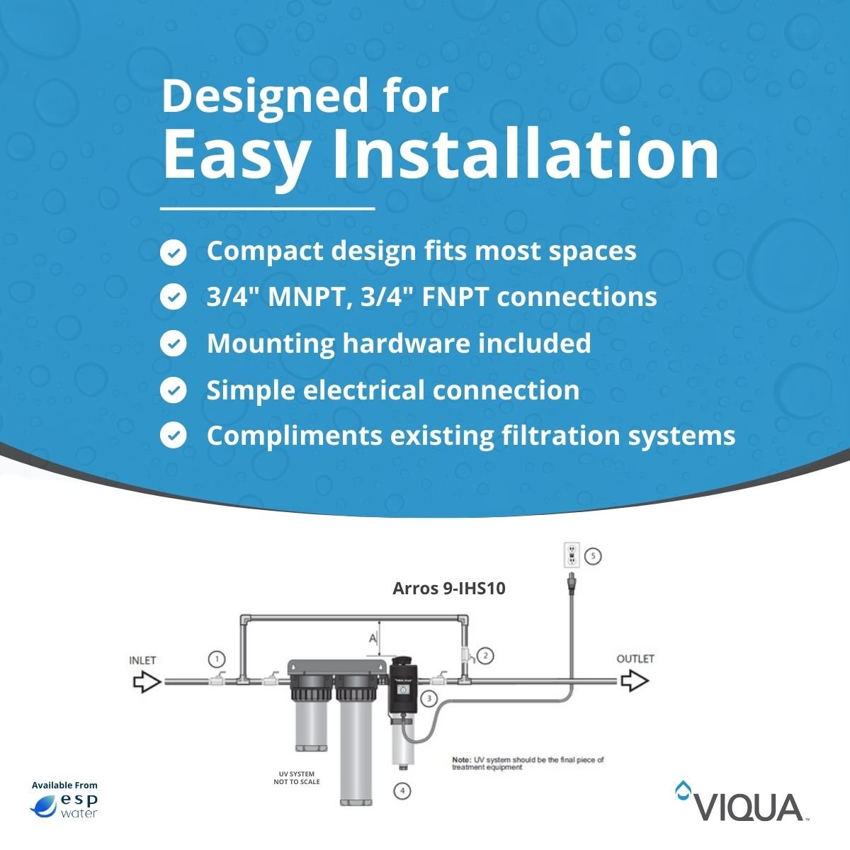 VIQUA Arros 9 - IHS10 UV System 9 GPM with Sediment Filter Arros 9-IHS10 - ESP Water