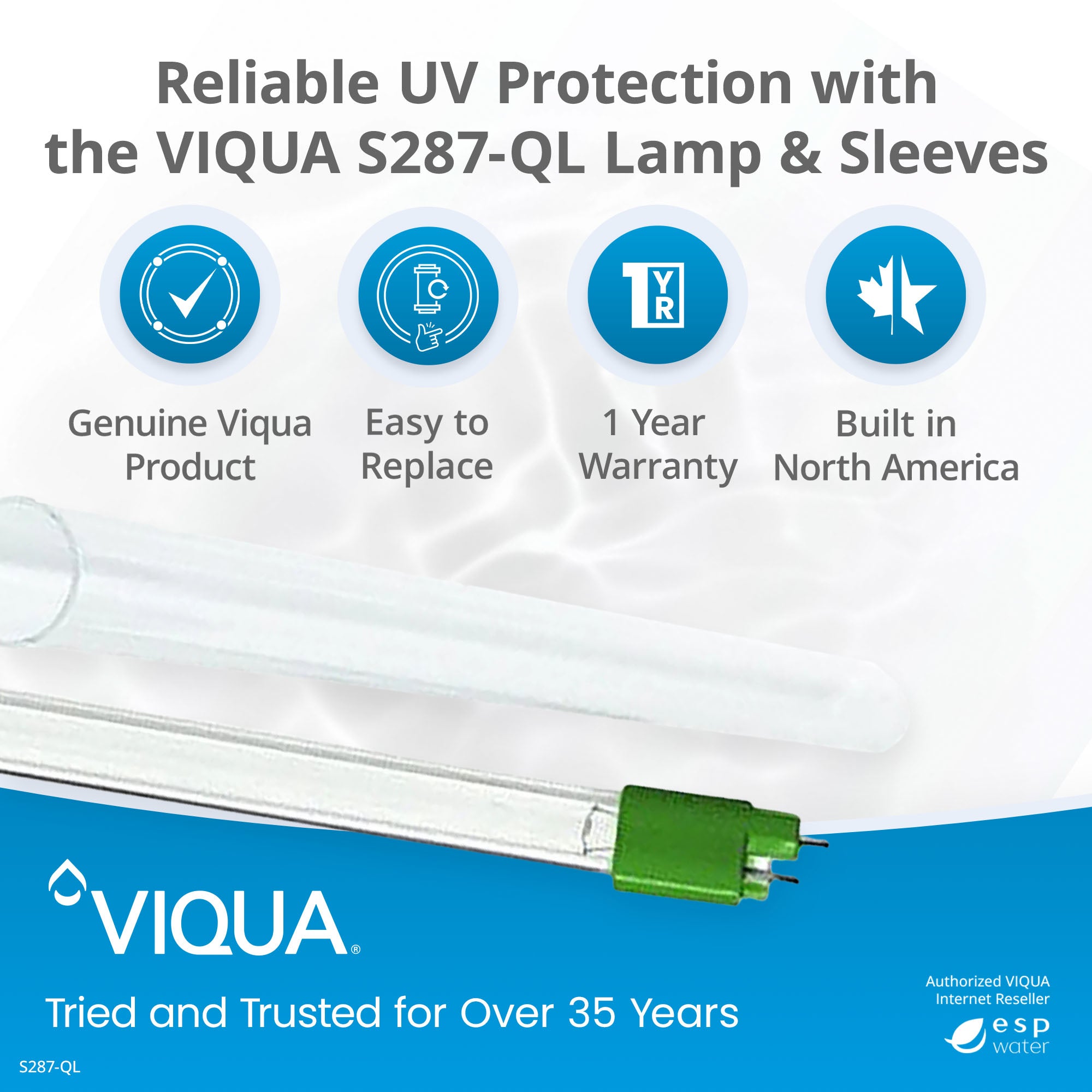 VIQUA S287 - QL UV Lamp and Sleeve Kit for S1Q - PA, SSM - 14, SC2.5 S287-QL - ESP Water