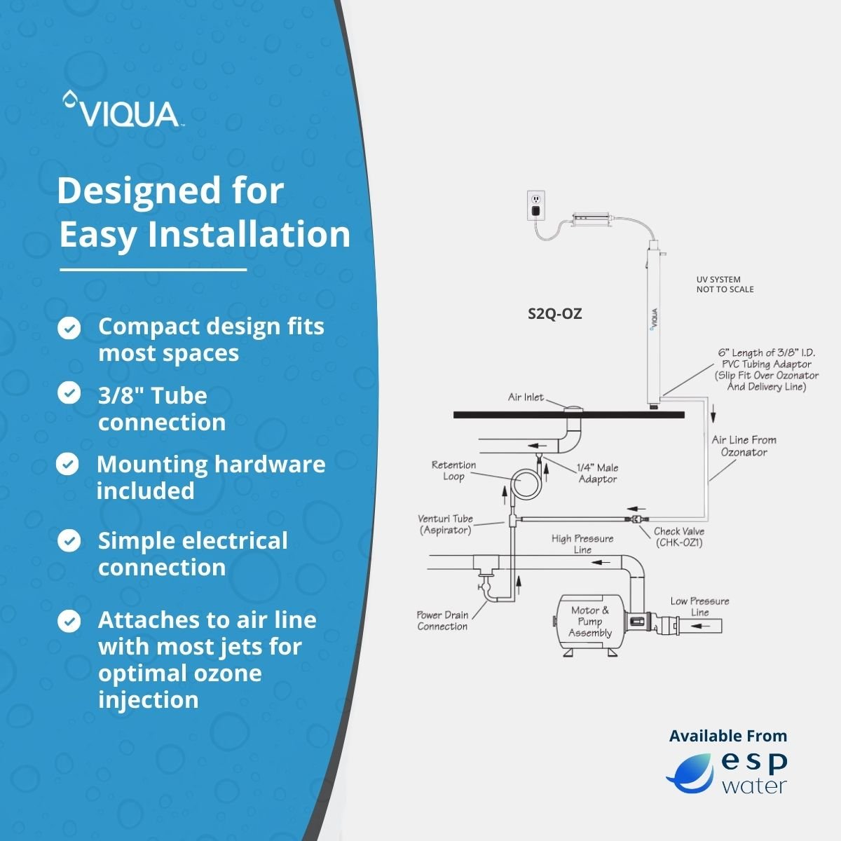 VIQUA S2Q - OZ Ozone System with Air Venturi 3/8" Connection S2Q-OZ - ESP Water