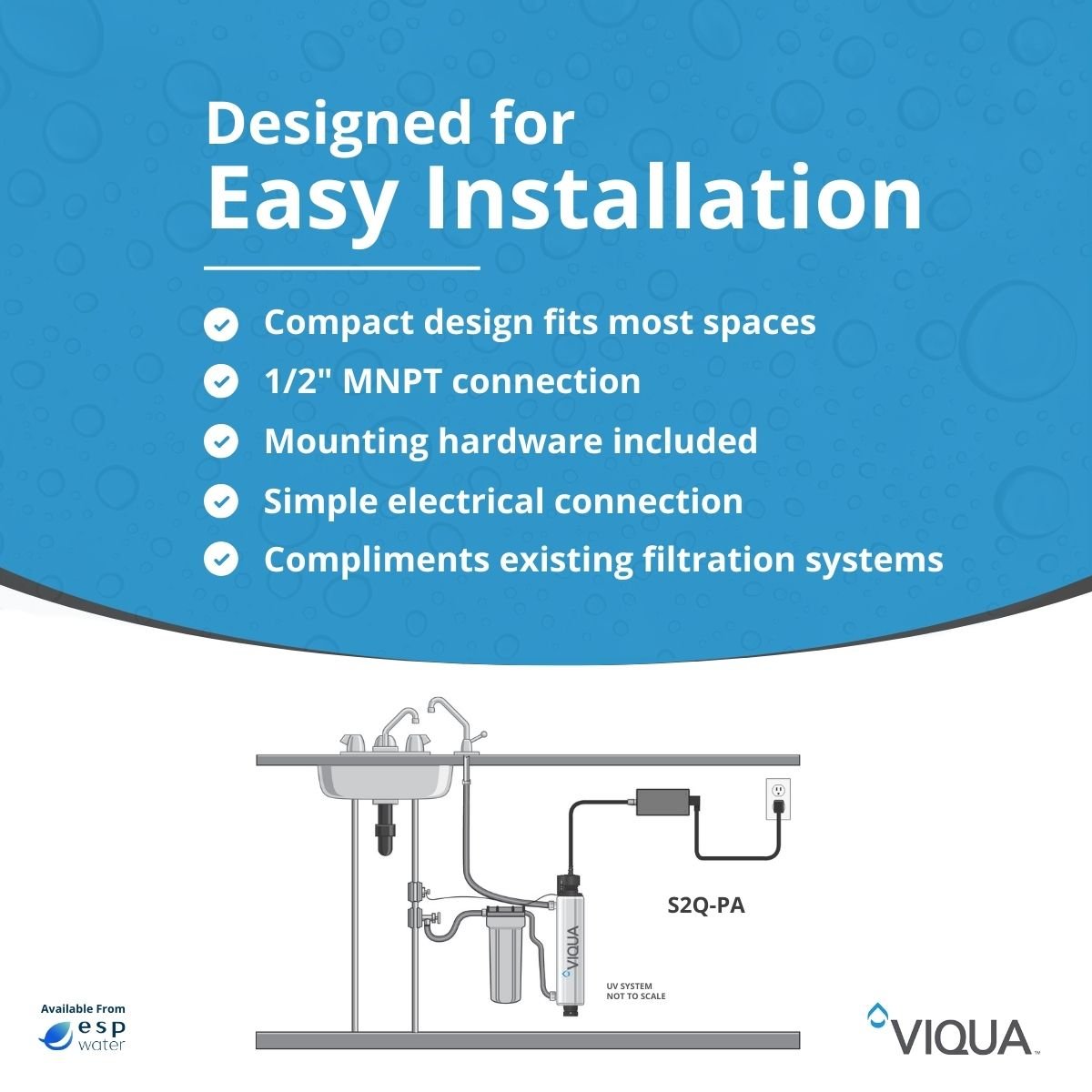 VIQUA S2Q - PA UV System 3 GPM for Single Faucet S2Q-PA - ESP Water