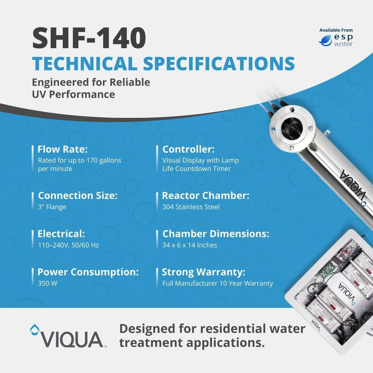 VIQUA SHF - 140 UV System 170 GPM 3" Flange SHF-140 - ESP Water