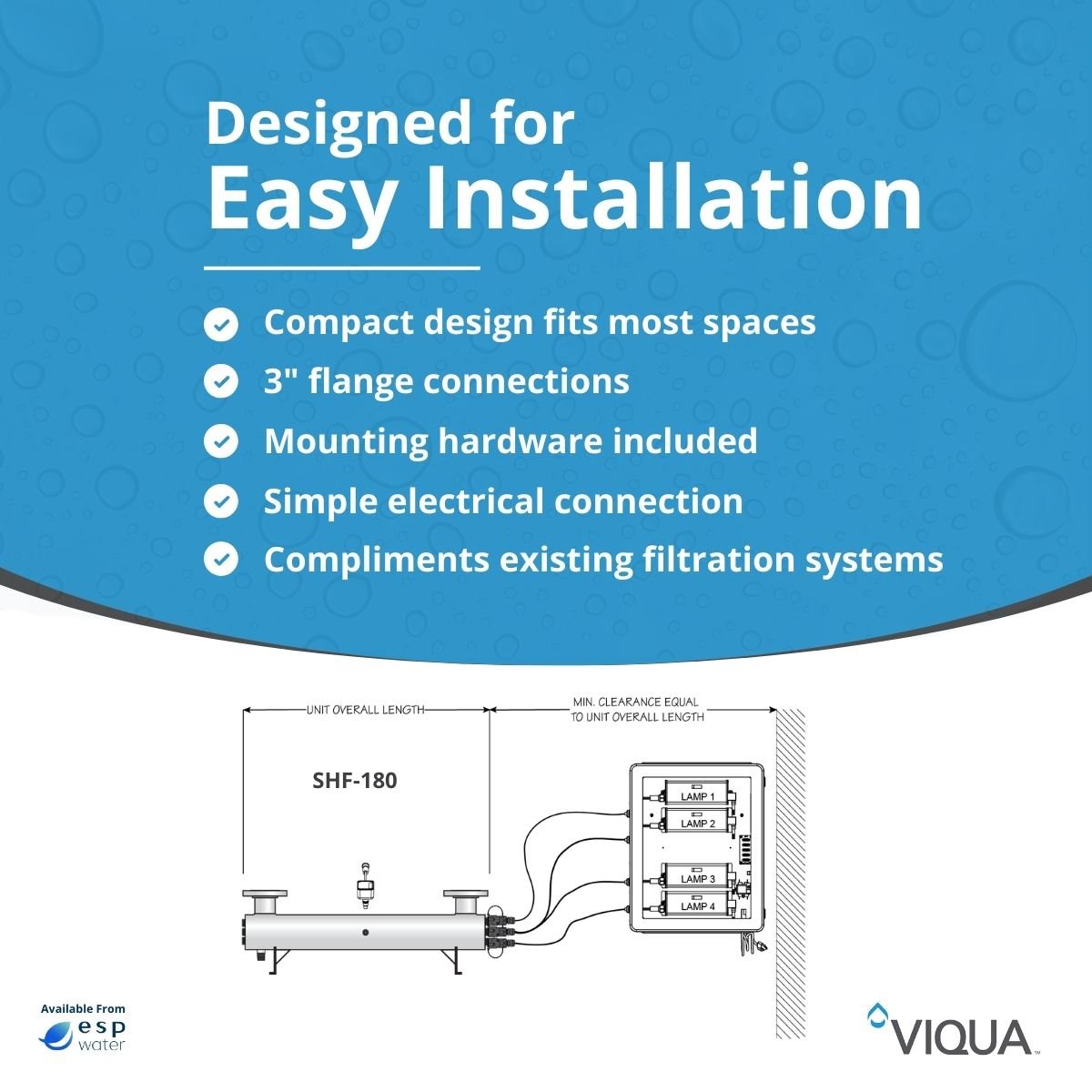 VIQUA SHF - 180 UV System 210 GPM 3" Flange SHF-180 - ESP Water
