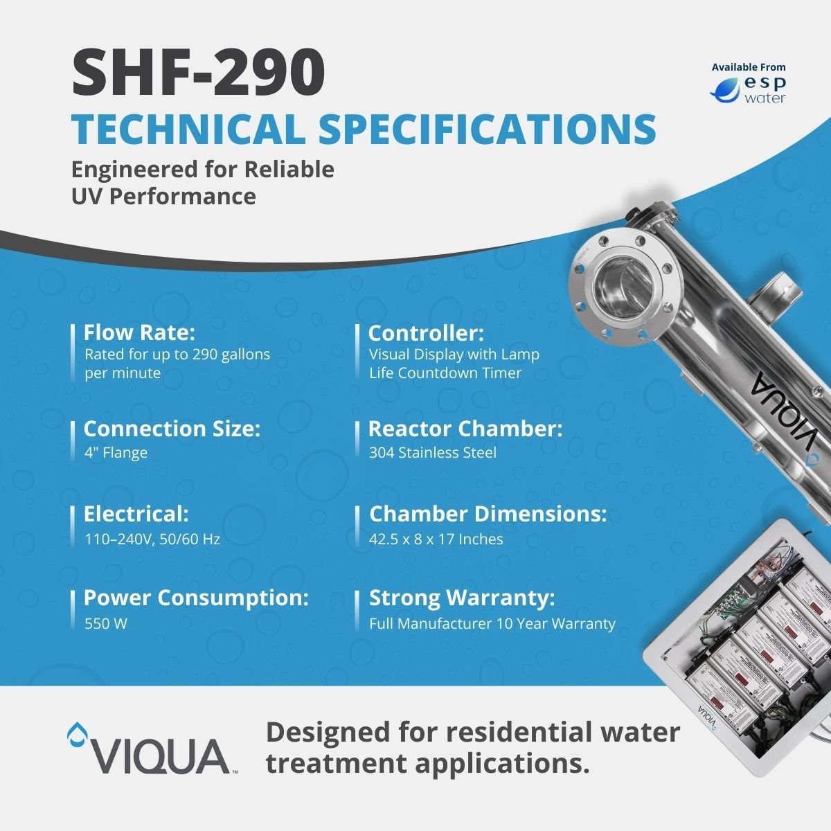 VIQUA SHF - 290 UV System 290 GPM 4" Flange SHF-290 - ESP Water