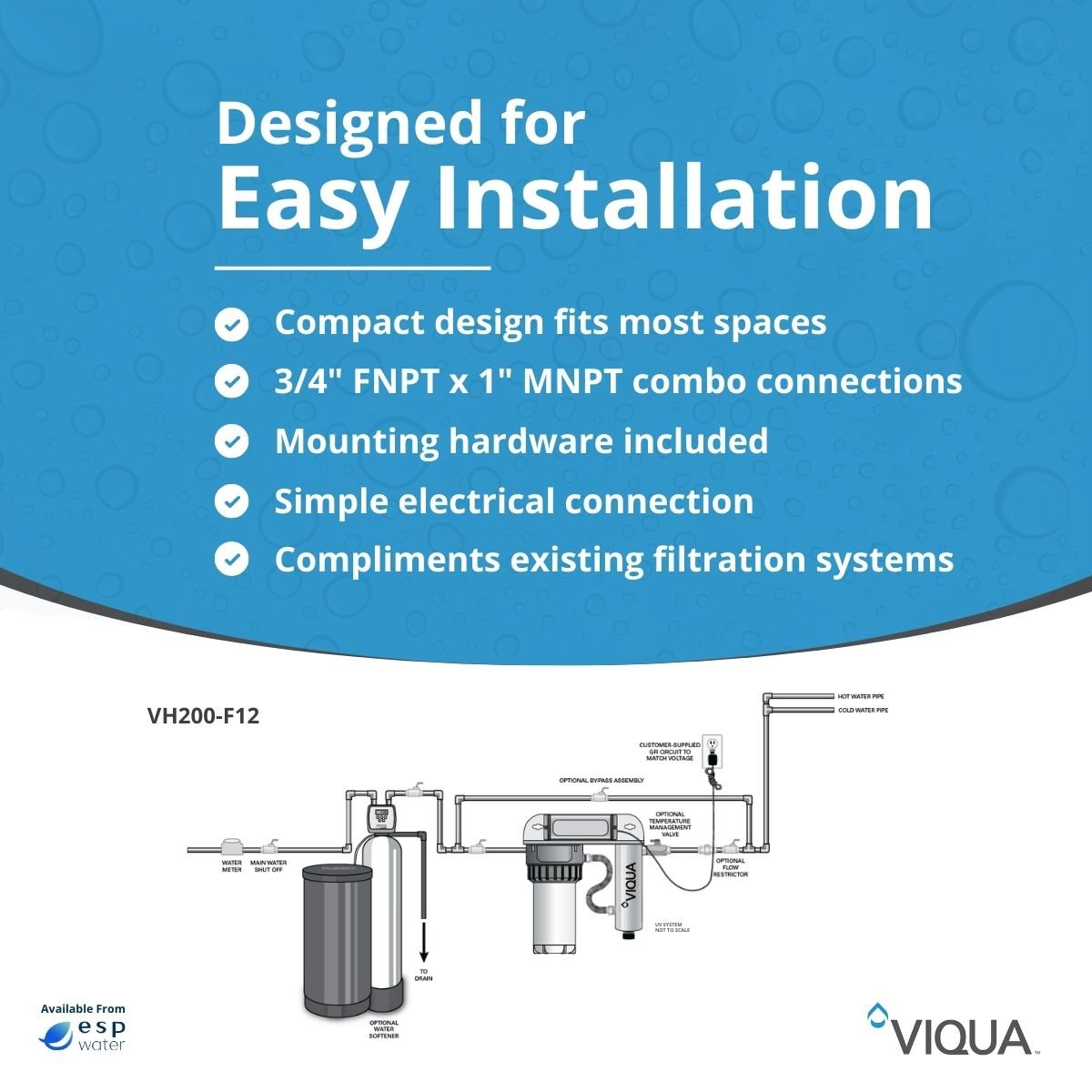VIQUA VH200 - F12 UV System with Sediment and Carbon Filter 9 GPM 1" MNPT VH200-F12 - ESP Water
