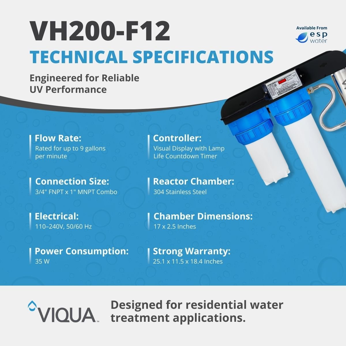 VIQUA VH200 - F12 UV System with Sediment and Carbon Filter 9 GPM 1" MNPT VH200-F12 - ESP Water
