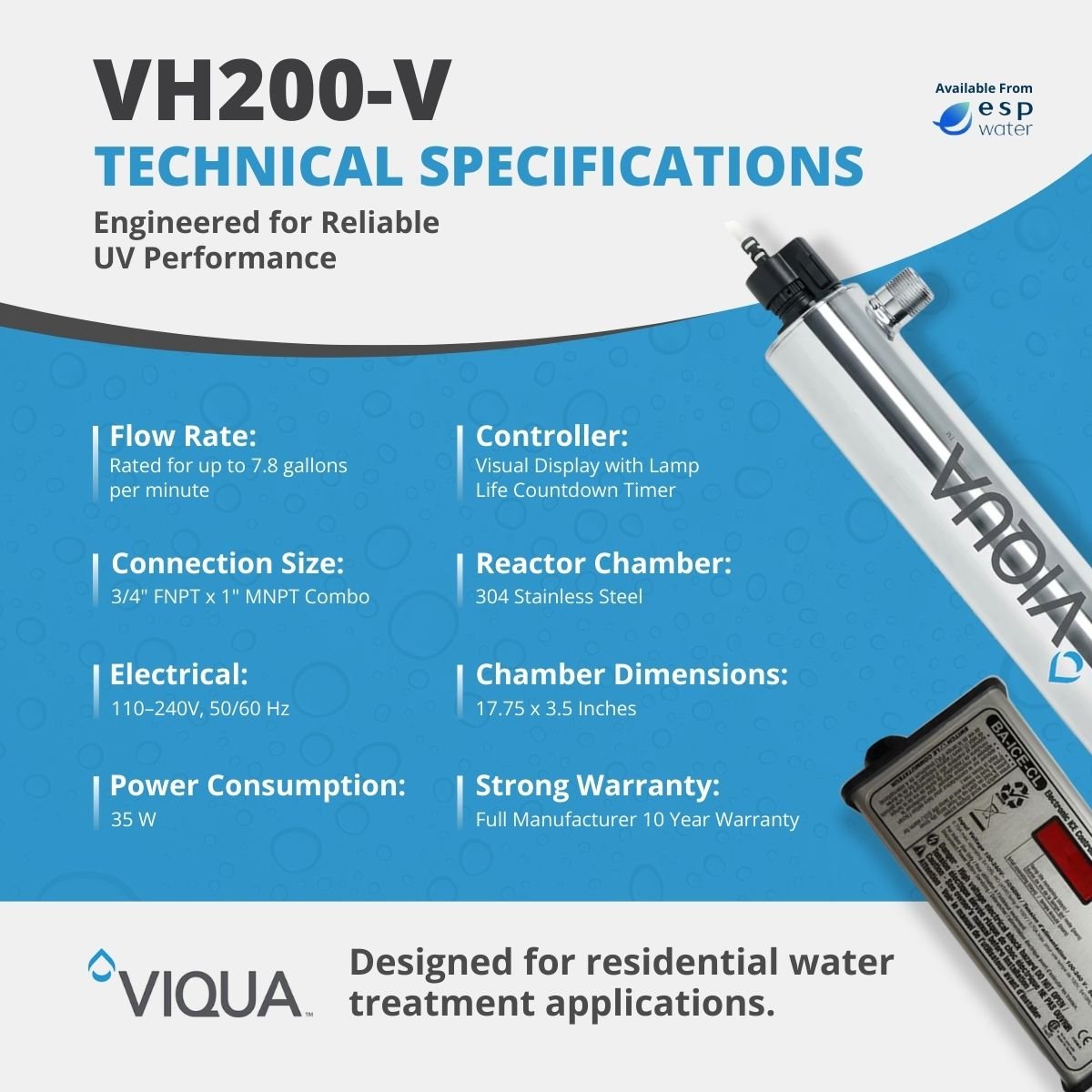 VIQUA VH200 - V UV System, NSF 55 Class B, 7.8 GPM VH200-V - ESP Water