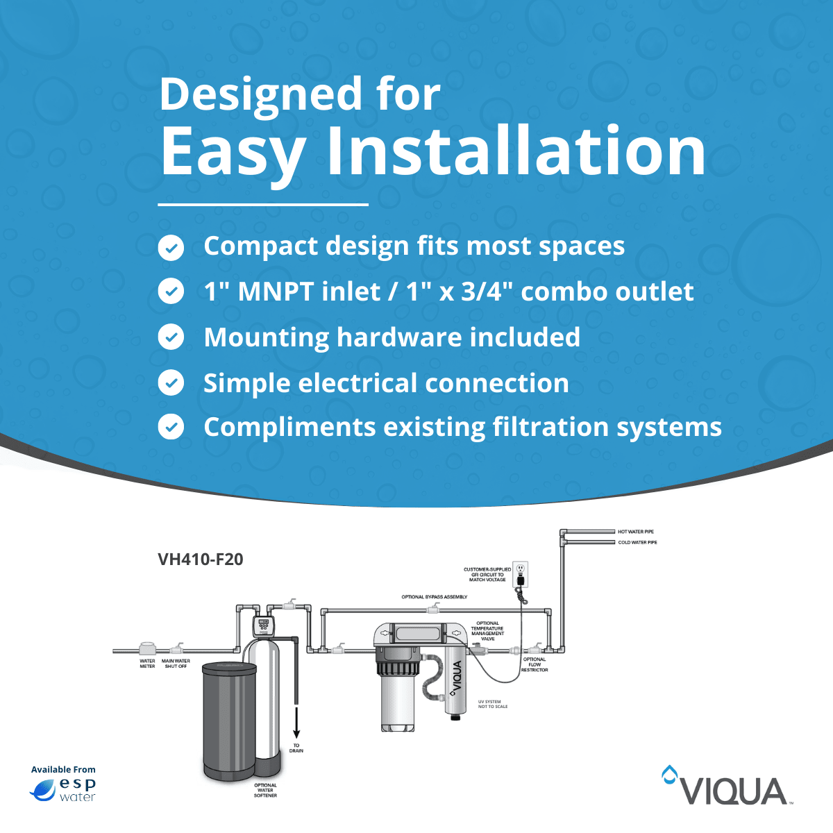 VIQUA VH410 - F20 UV System with Sediment Filter 18 GPM 1" MNPT VH410-F20 - ESP Water