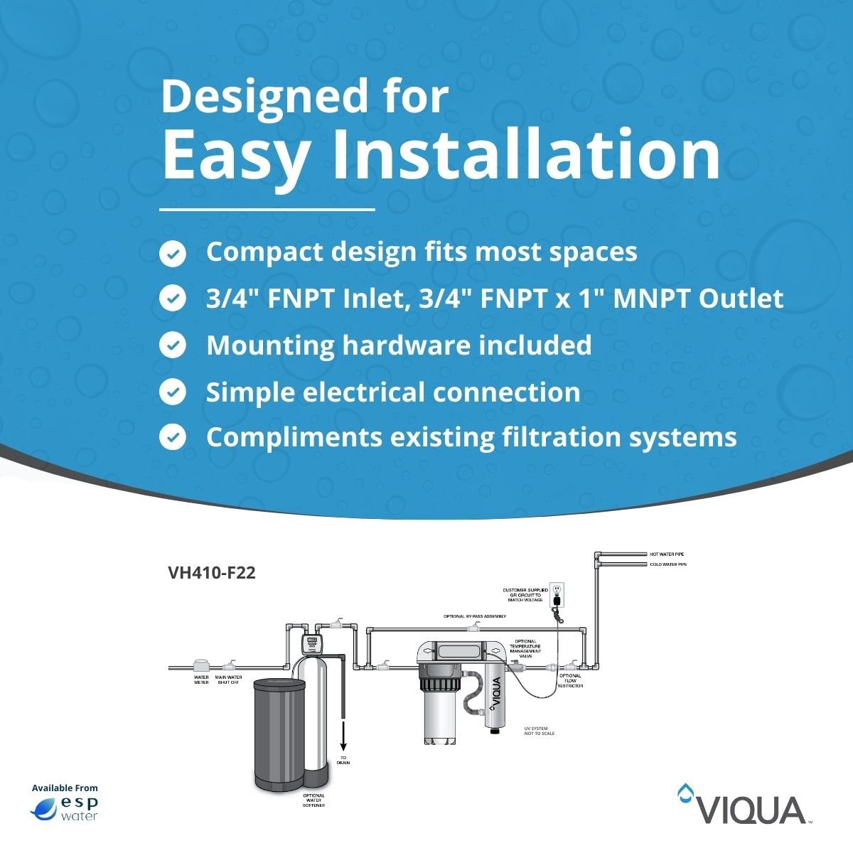 VIQUA VH410 - F22 UV System with Sediment and Carbon Filter 18 GPM 1" MNPT VH410-F22 - ESP Water