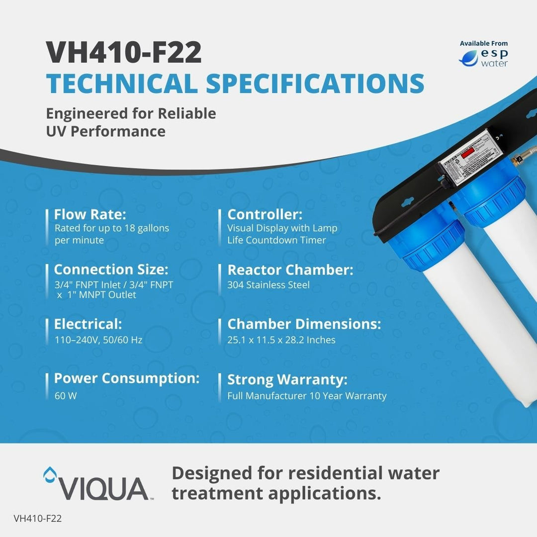 VIQUA VH410 - F22 UV System with Sediment and Carbon Filter 18 GPM 1" MNPT VH410-F22 - ESP Water