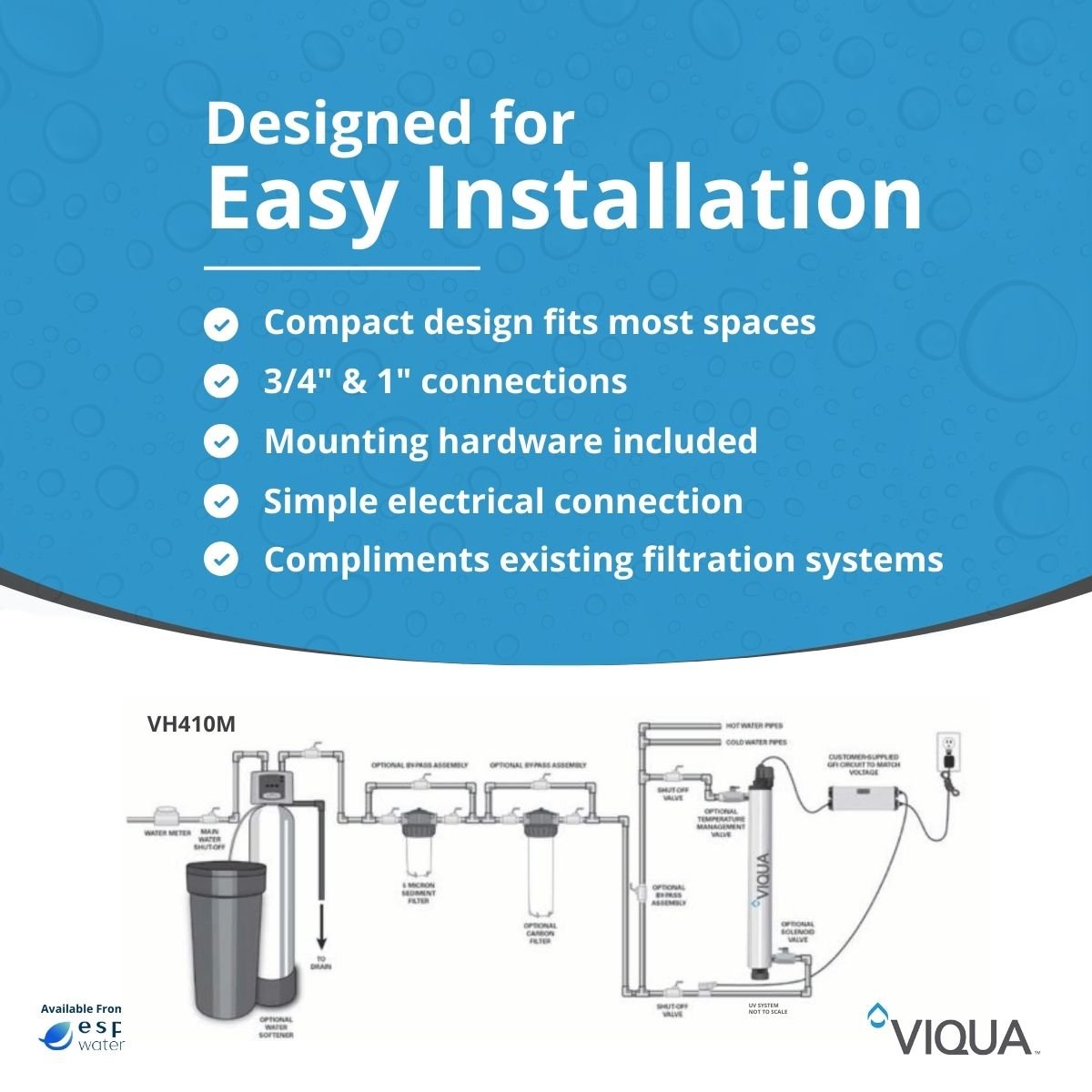 VIQUA VH410M UV System with Sensor 18 GPM 3/4" and 1" NPT VH410M - ESP Water